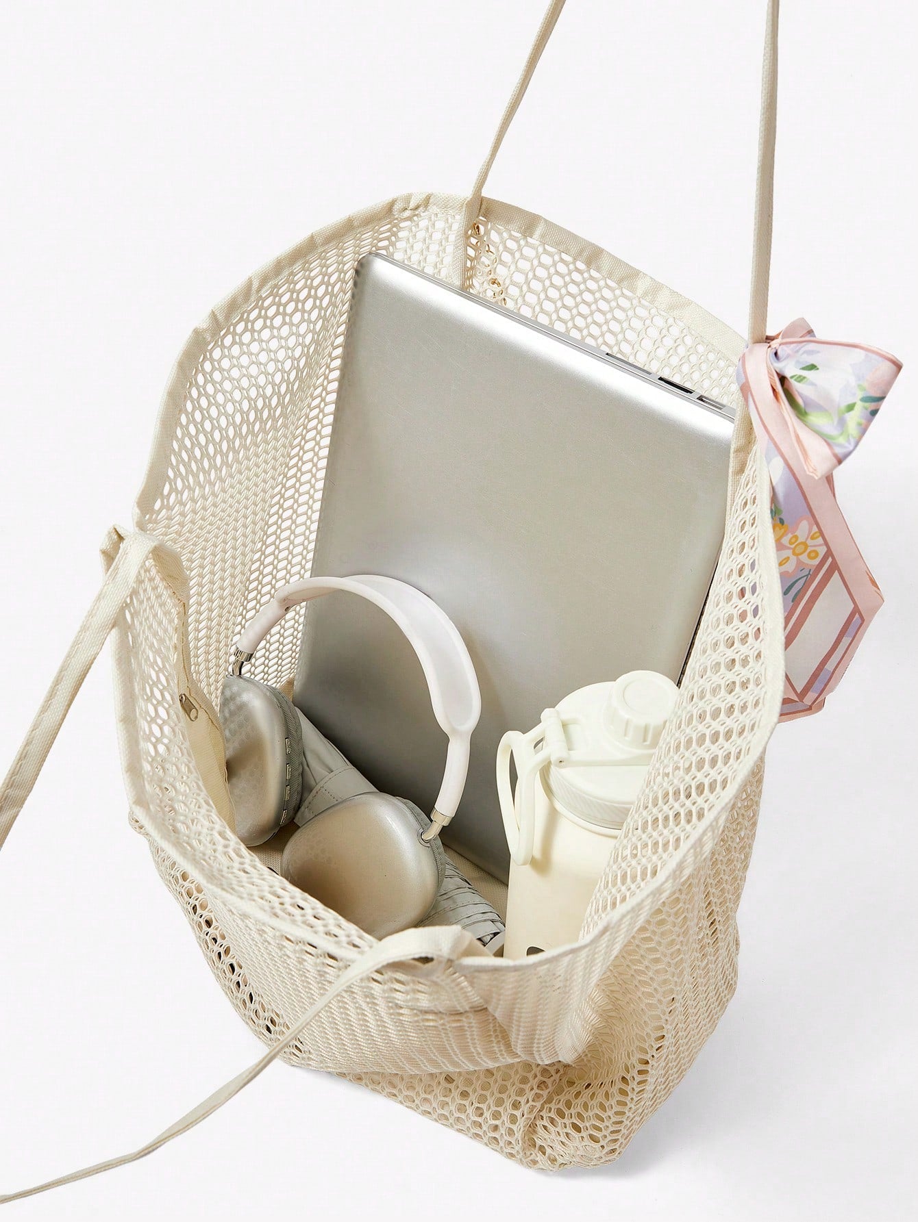 OMWE Fairycore 1pc Handmade Woven Tote Bag With Artificial Orchid, Lily Decor,