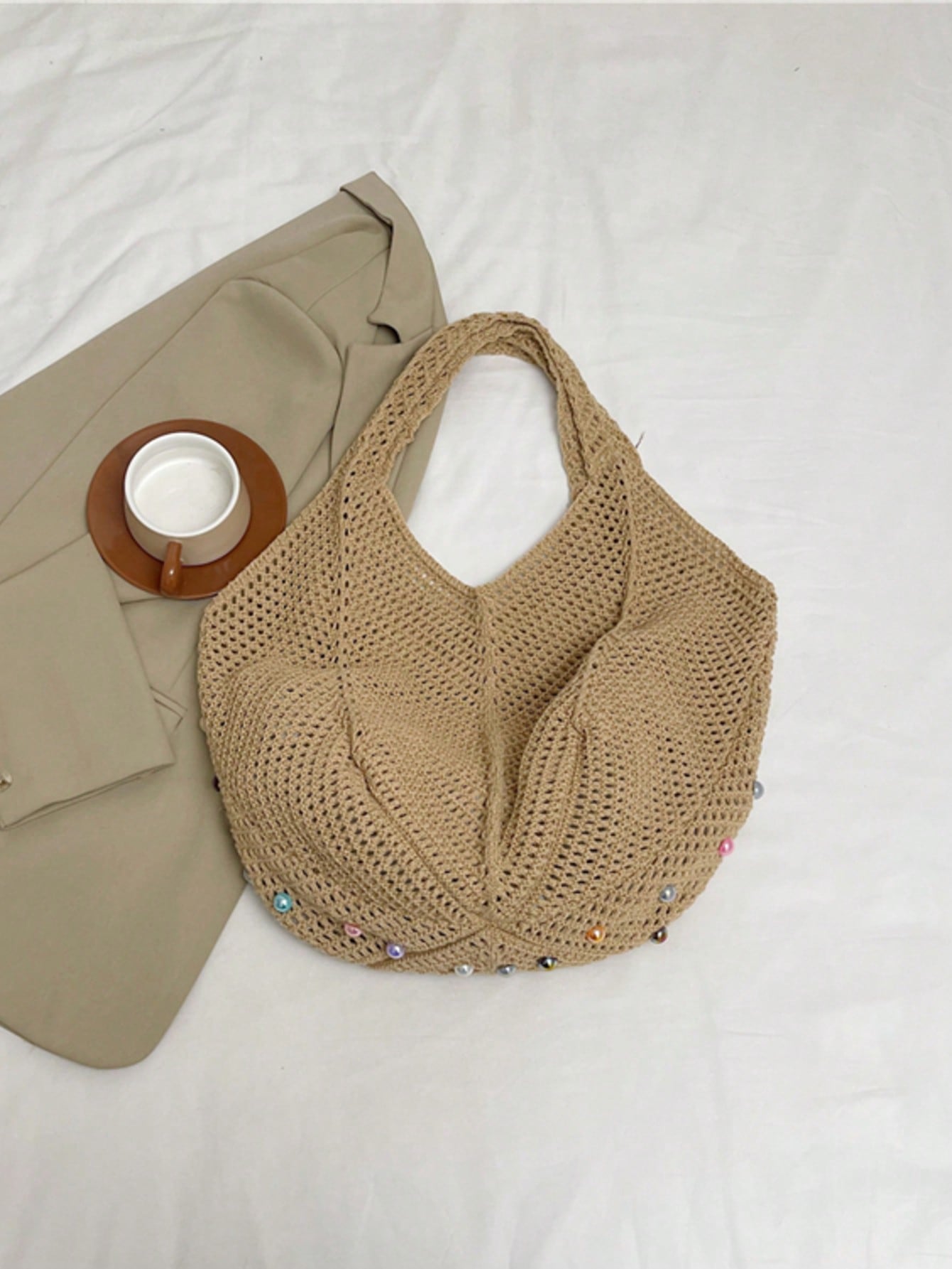 Summer New Casual Straw Tote Bag, Women Large Capacity Shoulder Shopping Handbag , Summer , Beach