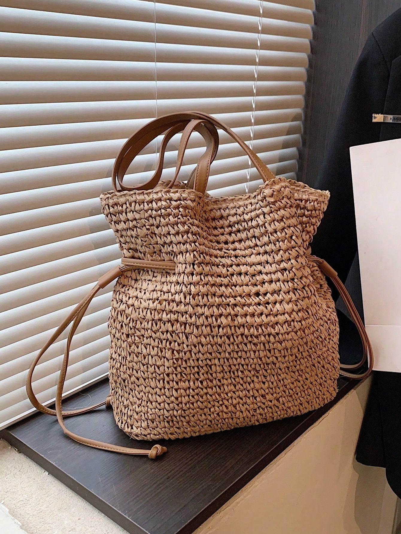 Fashionable Casual Versatile Solid Color Straw Tote Bag, Suitable For Holiday,