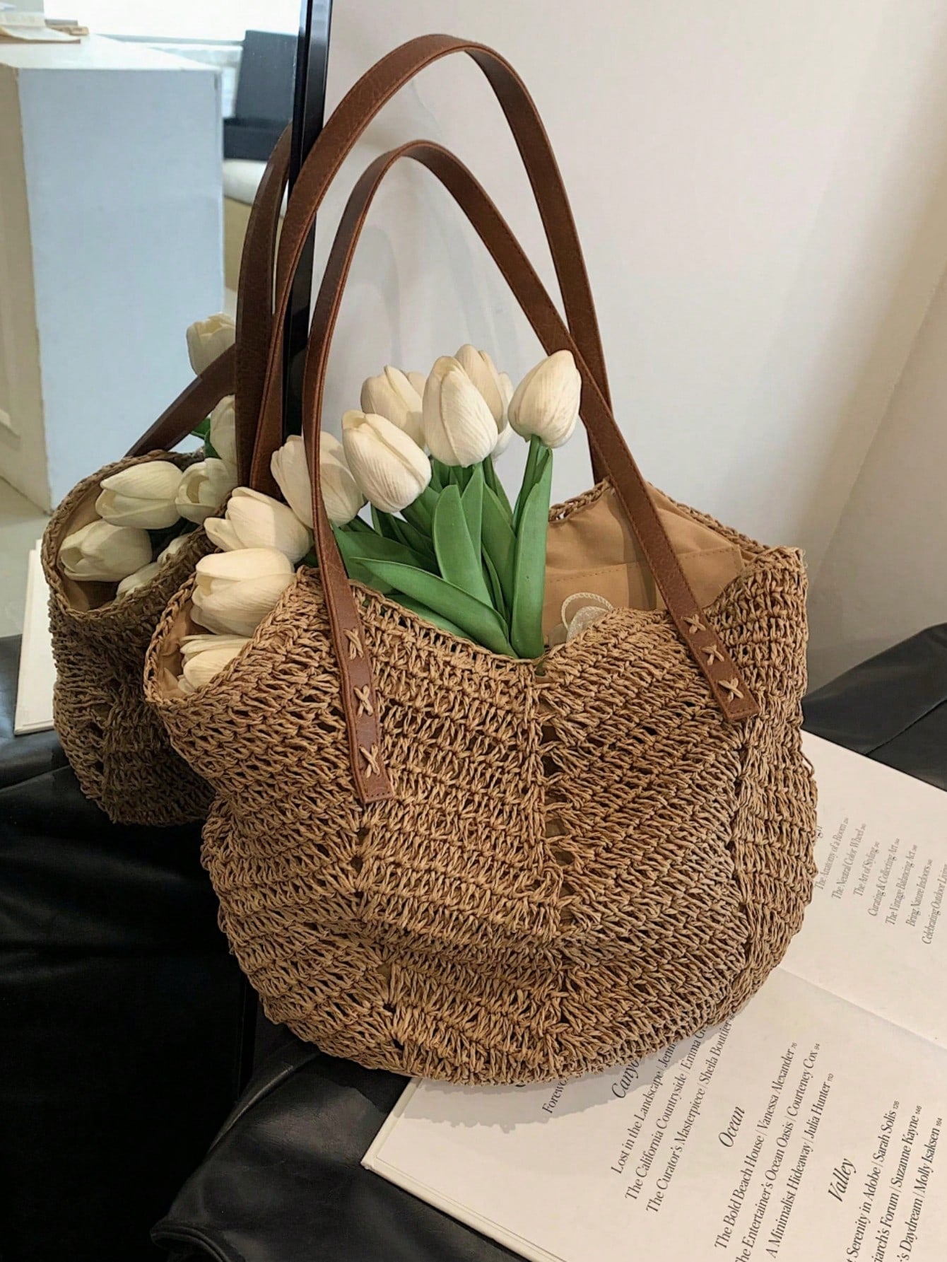 New Large Capacity Tote Bag, Woven Straw Dual Handle Design Women's Bag, Beach Bag For Commuting