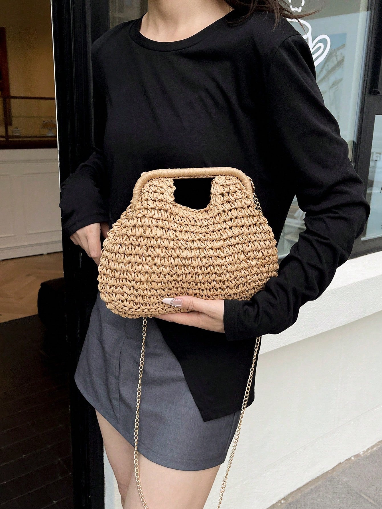 1 Pc Fashionable Handheld Woven Bag Spring/Summer New Style Simple Vacation Travel Beach Paper Woven Crossbody Popular Shoulder Bag For Vacation Travel&Fashionable Clothing Matching&Going Shopping With Friends