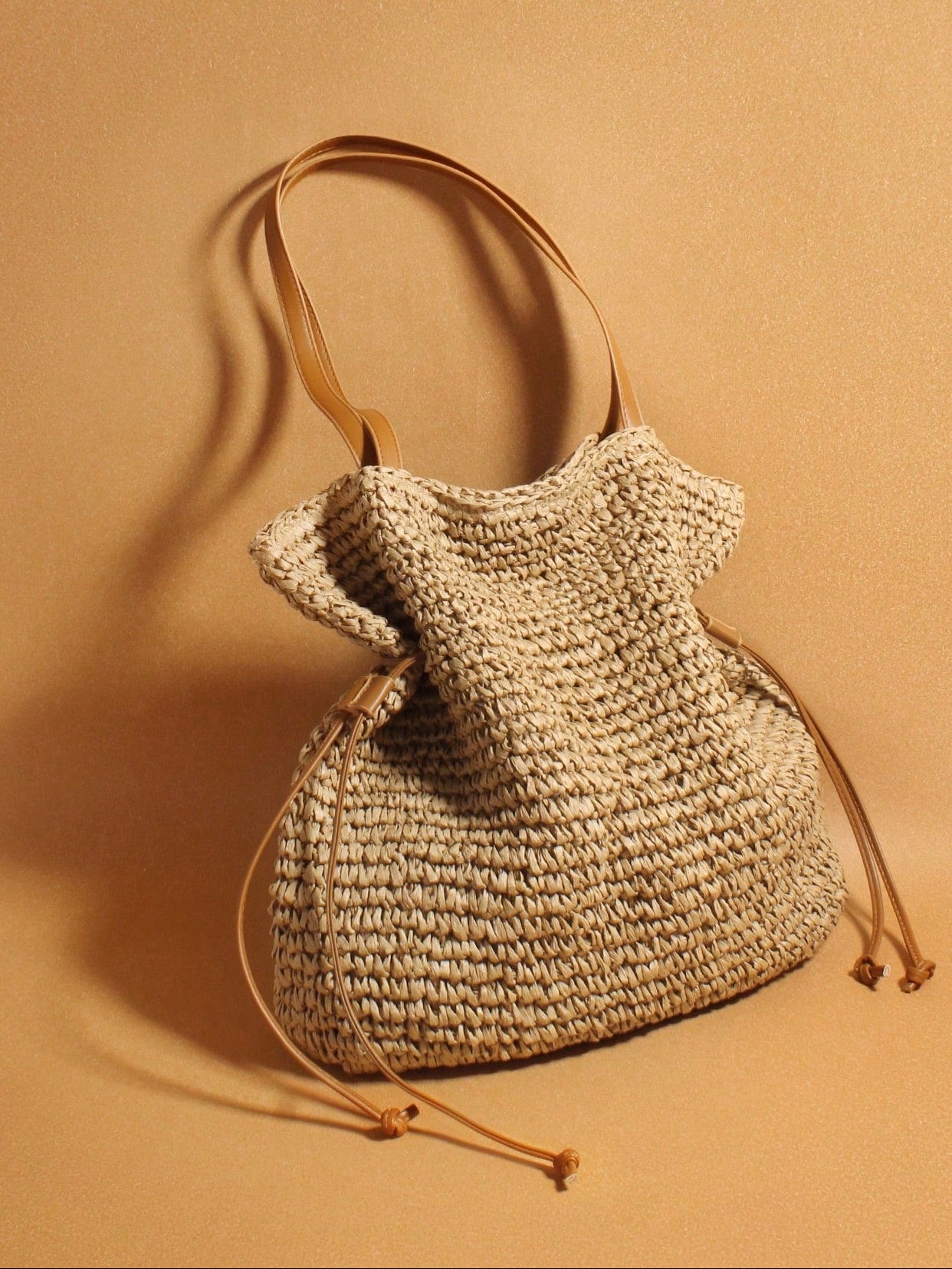New Drawstring Crochet Bag, Single Shoulder Crossbody Woven Women's Bag, Large Capacity Grass Woven Bag, Vacation Travel Shopping, Daily Party Activities, Music Festival