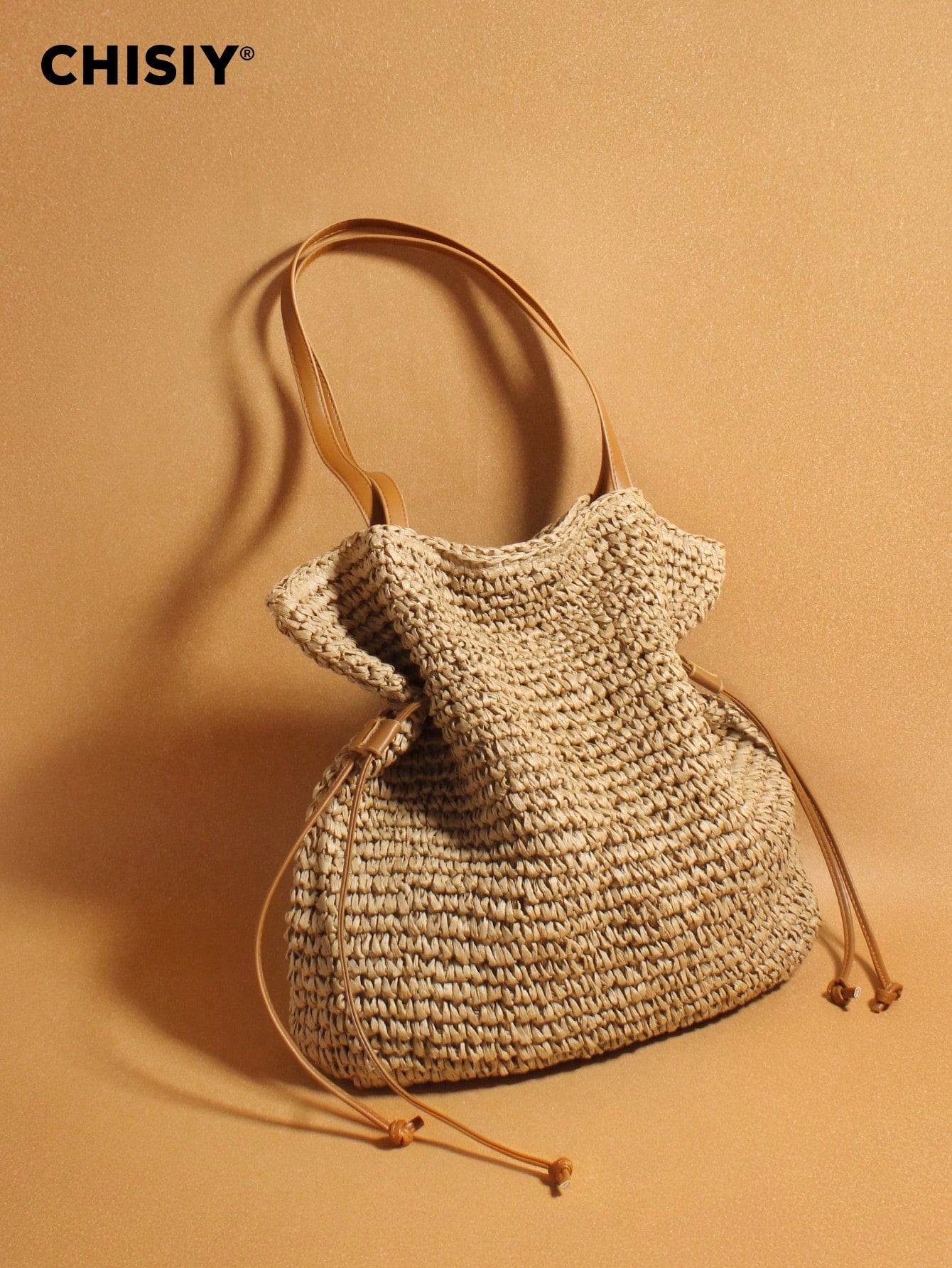 New Drawstring Crochet Bag, Single Shoulder Crossbody Woven Women's Bag, Large Capacity Grass Woven Bag, Vacation Travel Shopping, Daily Party Activities, Music Festival