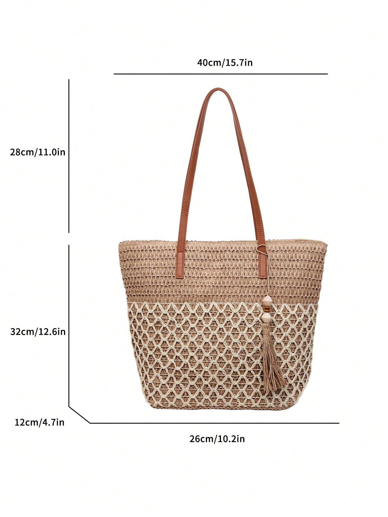 Tasseled Accent Colorblock Tote Bag, Beach Vacation Bag