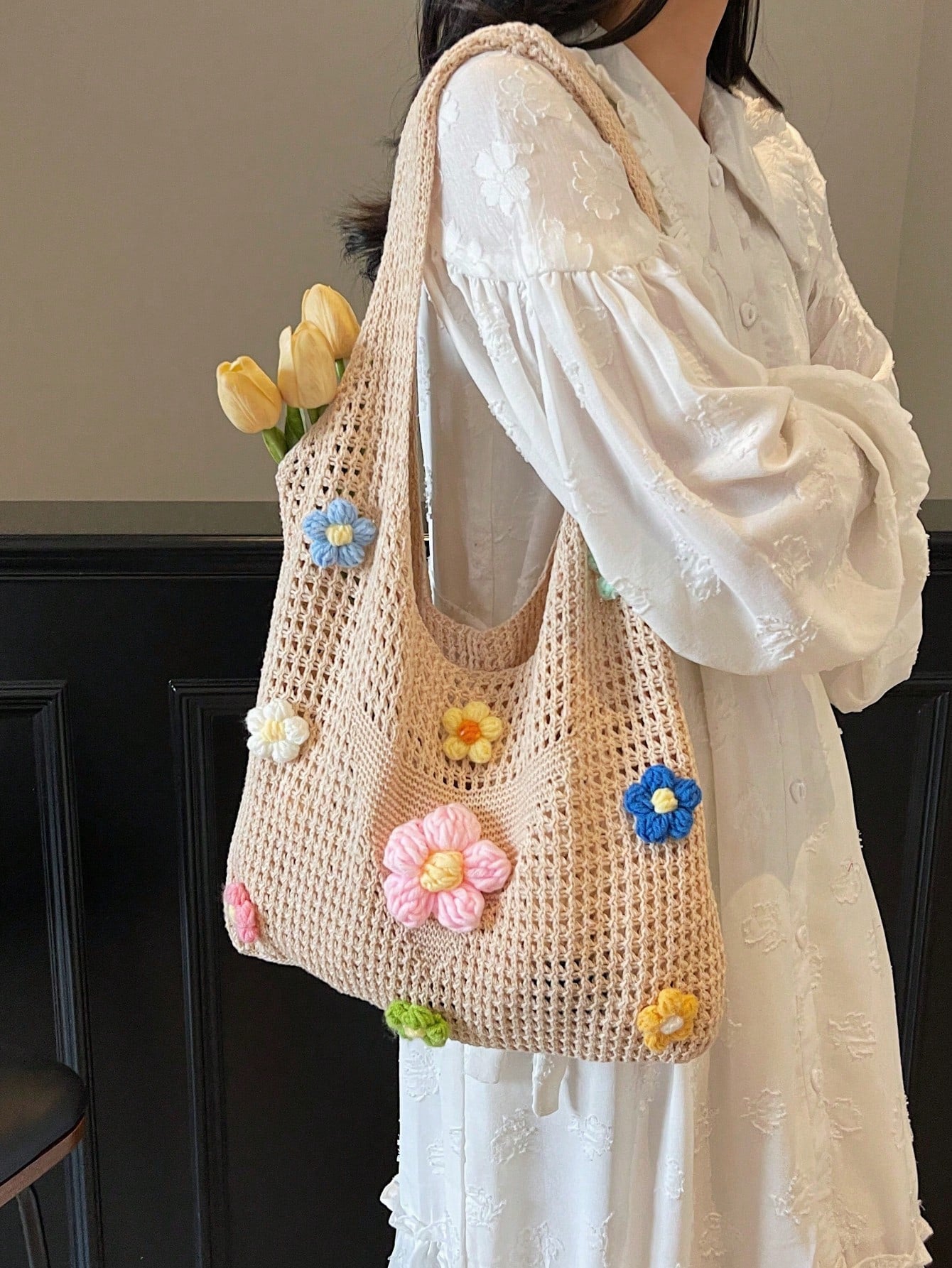 Summer New Casual Straw Tote Bag, Women Large Capacity Shoulder Shopping Handbag , Summer , Beach