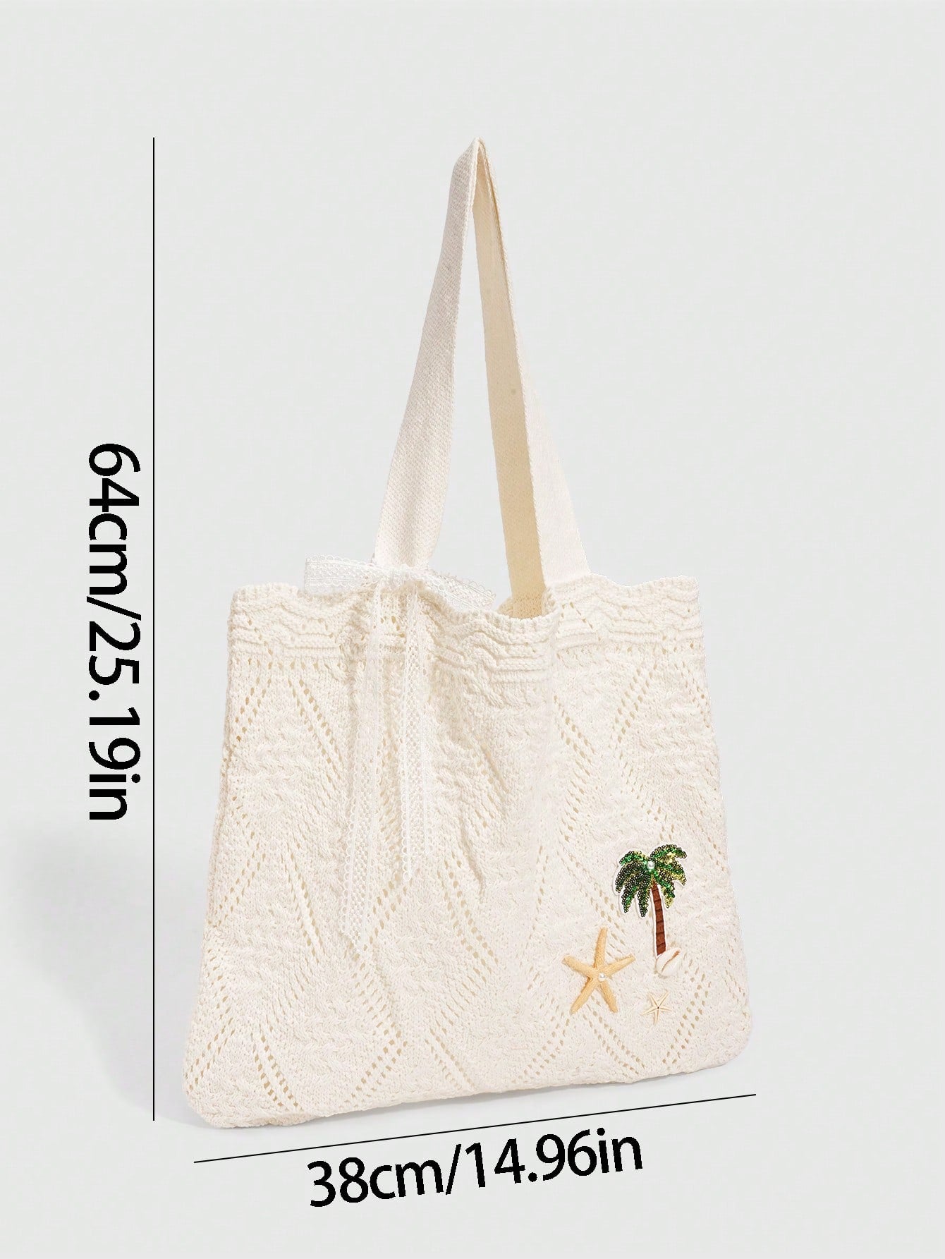 ROMWE Fairycore 1 Pc Tropical Ocean Beach Vacation Style Woven Hollow Beige Women's Shoulder Crossbody Handbag, Large Capacity Travel Vacation Bag