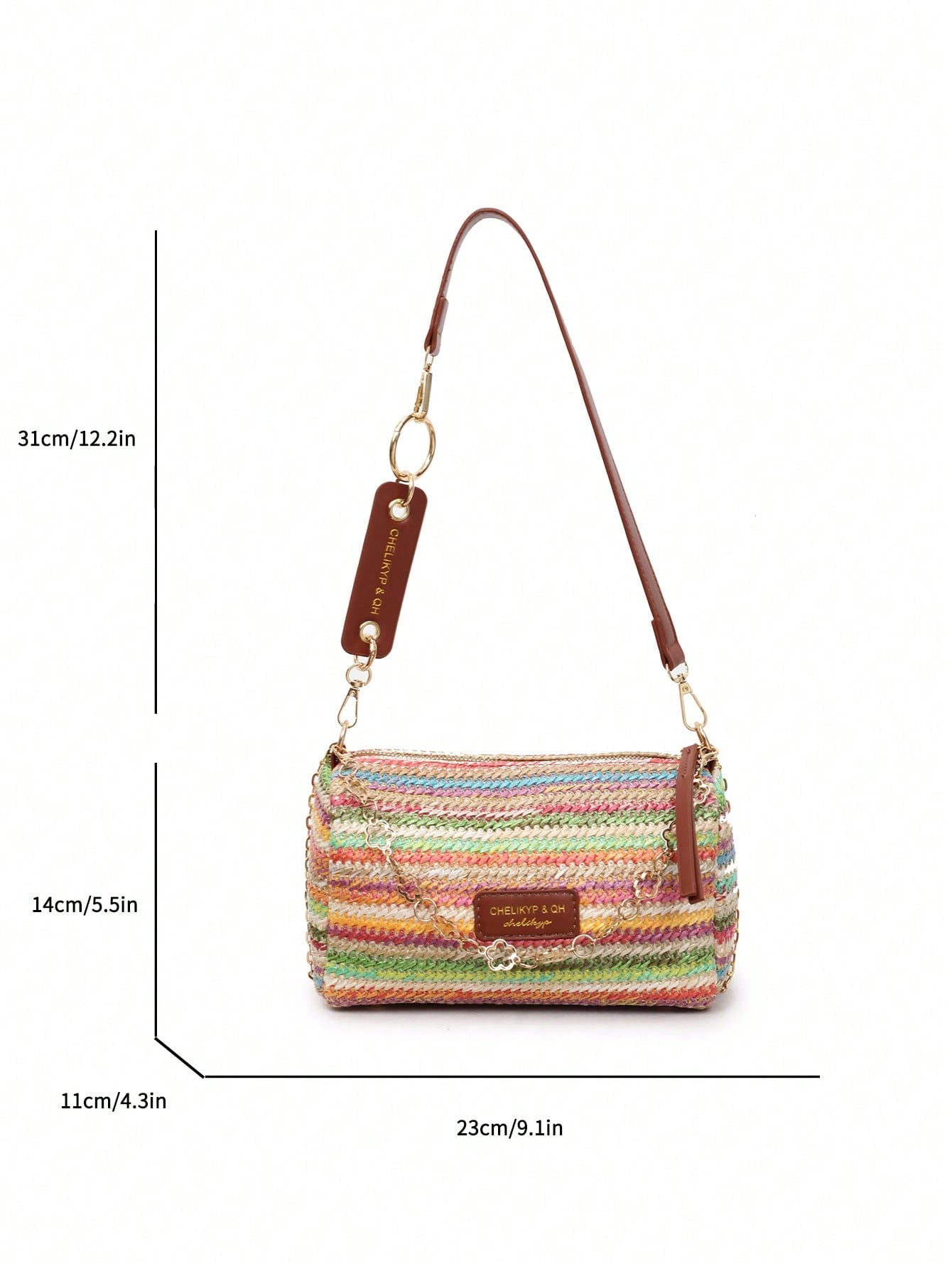 New Spring/Summer Contrast Striped Woven Straw Shoulder Bag, Fashion Letter Decor Women's