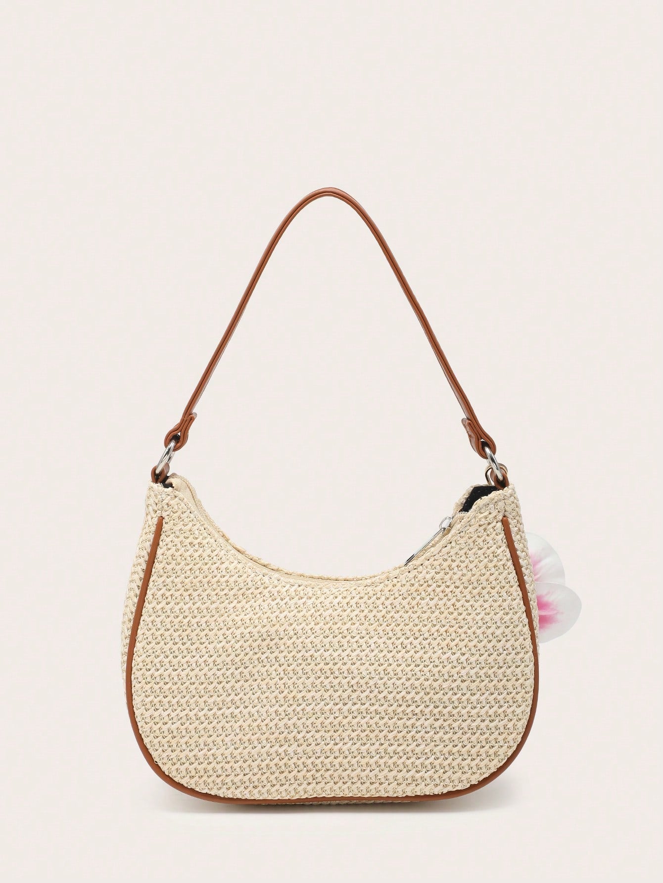 Women's Underarm Shoulder Bag, Square Bag, PU Rope Flower Pendant, Large Capacity, Lightweight, Casual Fashionable Beach Vacation Style, Suitable For Shopping And Vacation , Beach Bag, Holiday, Straw Bag