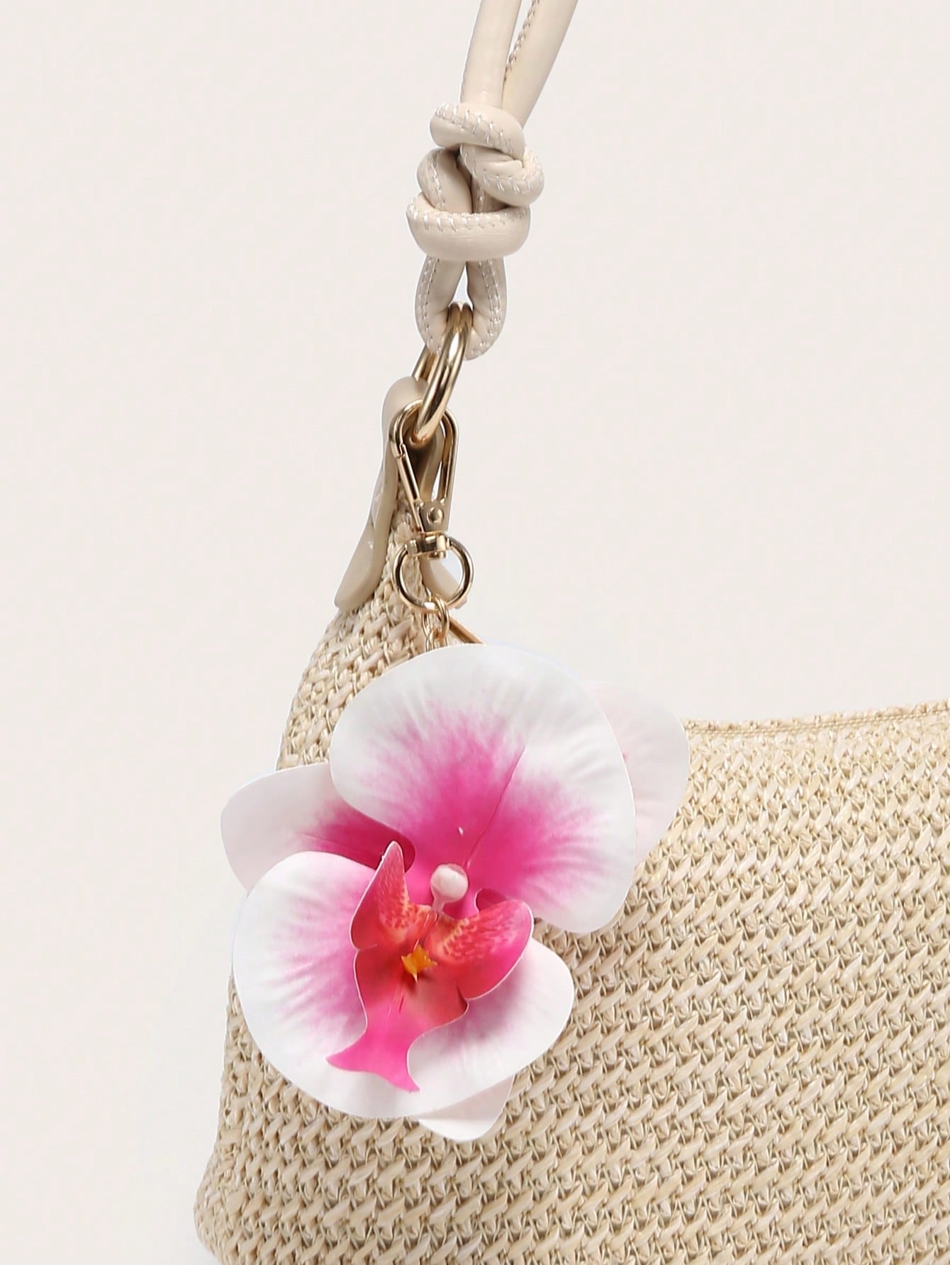 Women's Underarm Shoulder Bag, Square Bag, PU Rope Flower Pendant, Large Capacity, Lightweight, Casual Fashionable Beach Vacation Style, Suitable For Shopping And Vacation , Beach Bag, Holiday, Straw Bag