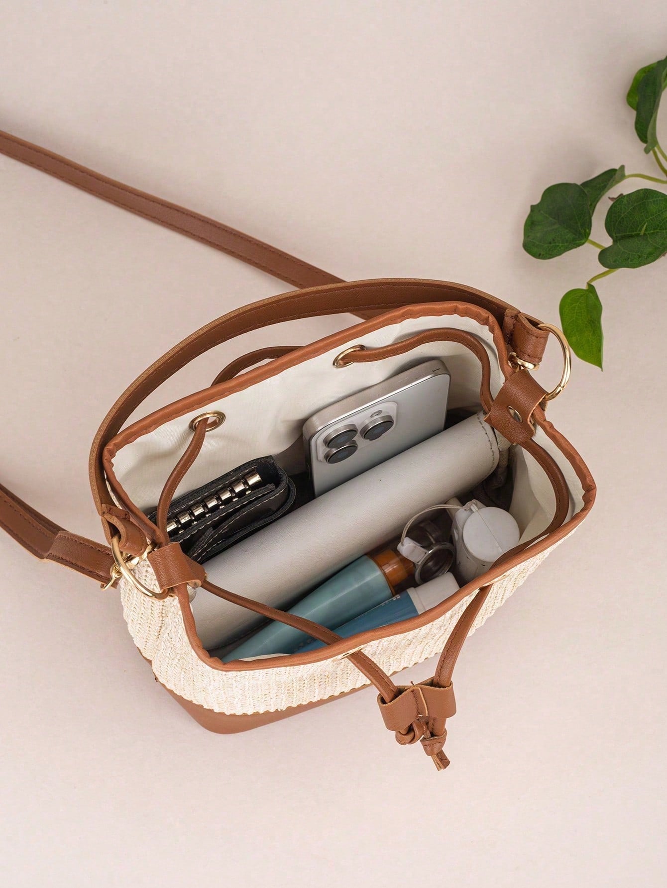 Drawstring Bucket Bag, Large Capacity Daily Versatile Bag, New Summer Beach Bag, Straw Crossbody Bag, Durable Women Handbag
