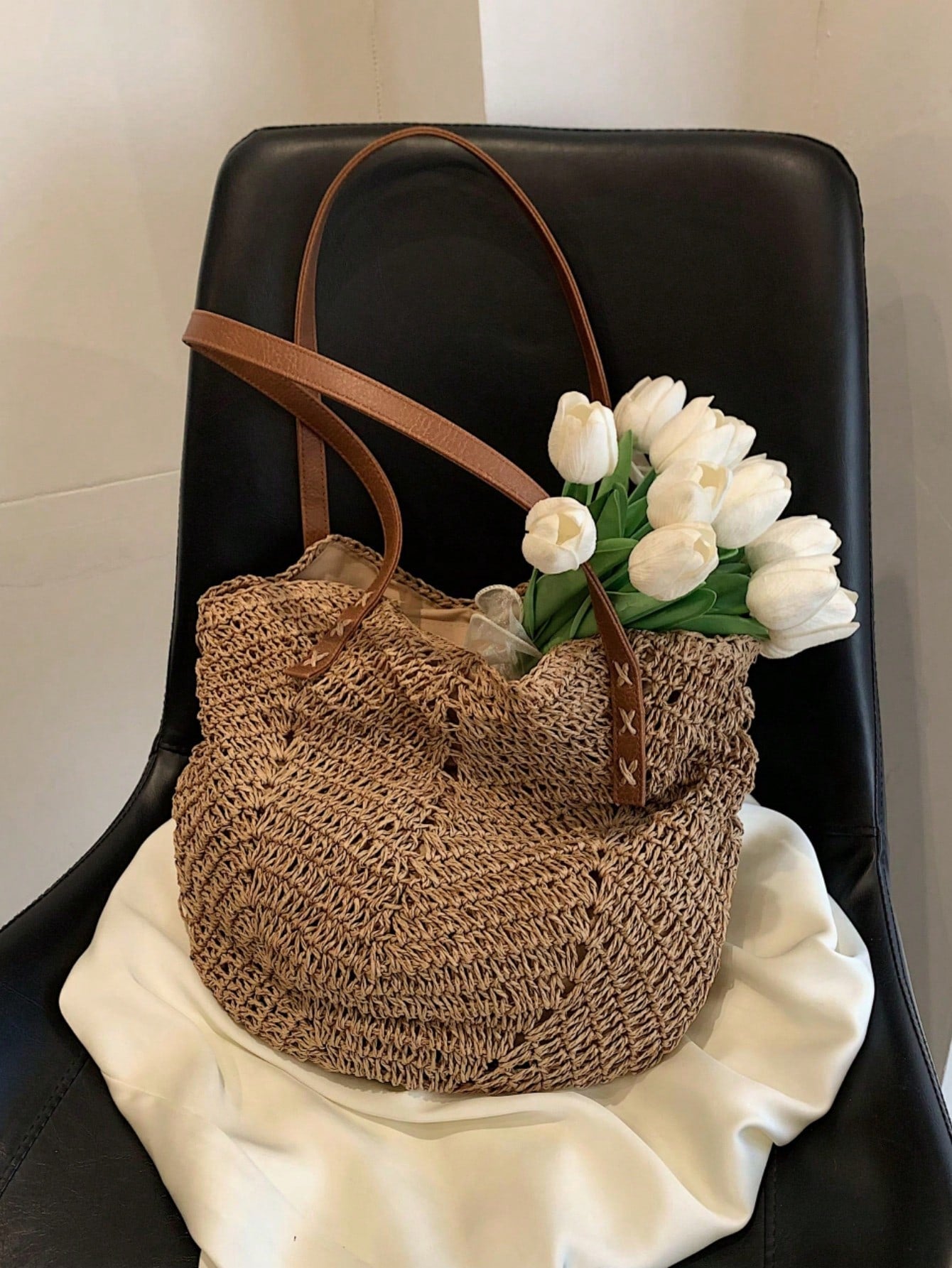 New Large Capacity Tote Bag, Woven Straw Dual Handle Design Women's Bag, Beach Bag For Commuting, Daily Shopping, Travel, Beach, Elegant, Lightweight, Casual, Portable, Suitable For Teenagers, College Girls, Outdoor Travel, Vacation, Medium Size