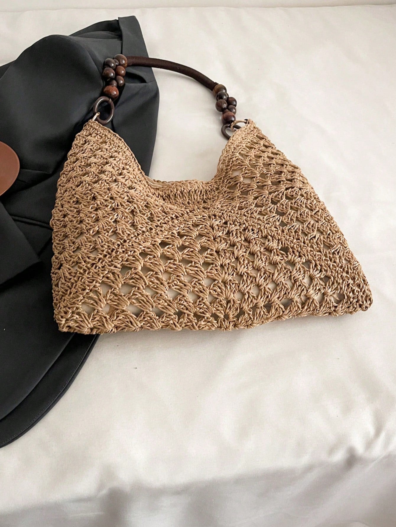 EMERY ROSE Large Capacity Portable Women's Woven Straw Shoulder Bag Medium Handbag With Handle For Beach Vacation