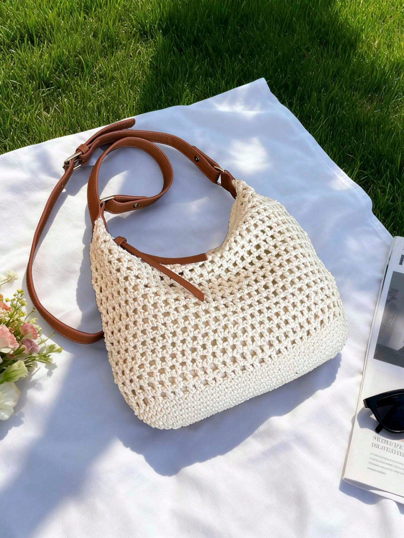 Dedoo Crochet Shoulder Bag For Women Lightweight Woven Beach Tote Handbag For Summer Vacations