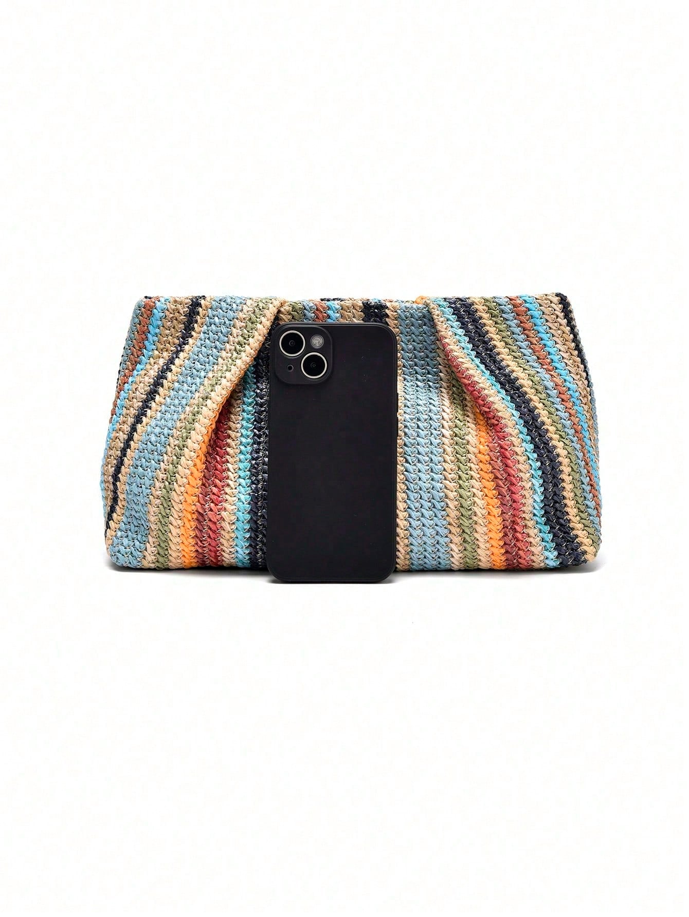 1pc Rainbow Color Woven Clutch Bag, Minimalist & Fashionable, Suitable For Casual/Daily Use, Woven Bag