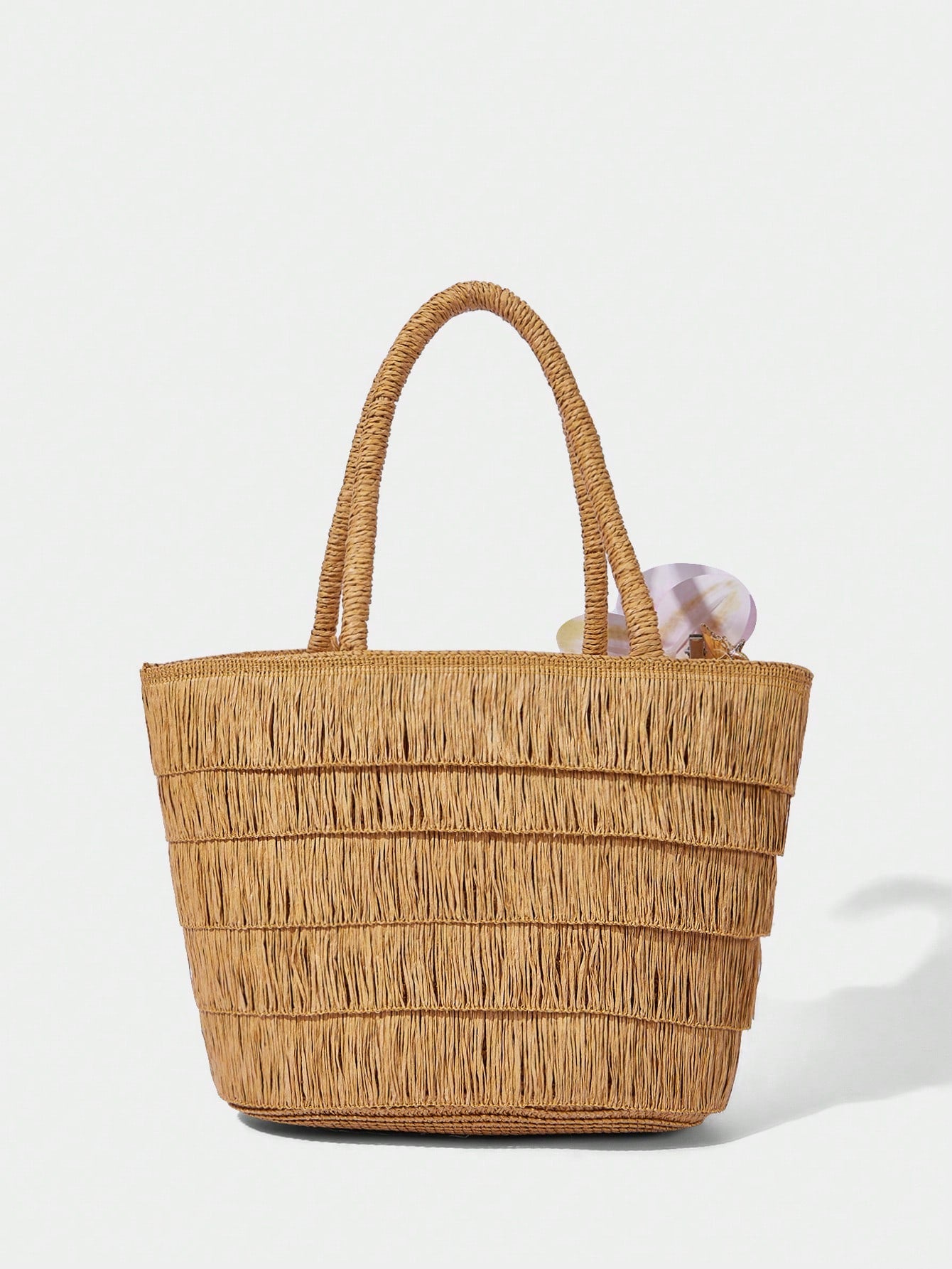 OMWE Fairycore 1pc Handmade Woven Tote Bag With Artificial Orchid, Lily Decor,