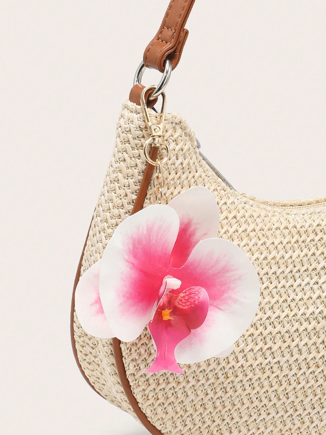Women's Underarm Shoulder Bag, Square Bag, PU Rope Flower Pendant, Large Capacity, Lightweight, Casual Fashionable Beach Vacation Style, Suitable For Shopping And Vacation , Beach Bag, Holiday, Straw Bag