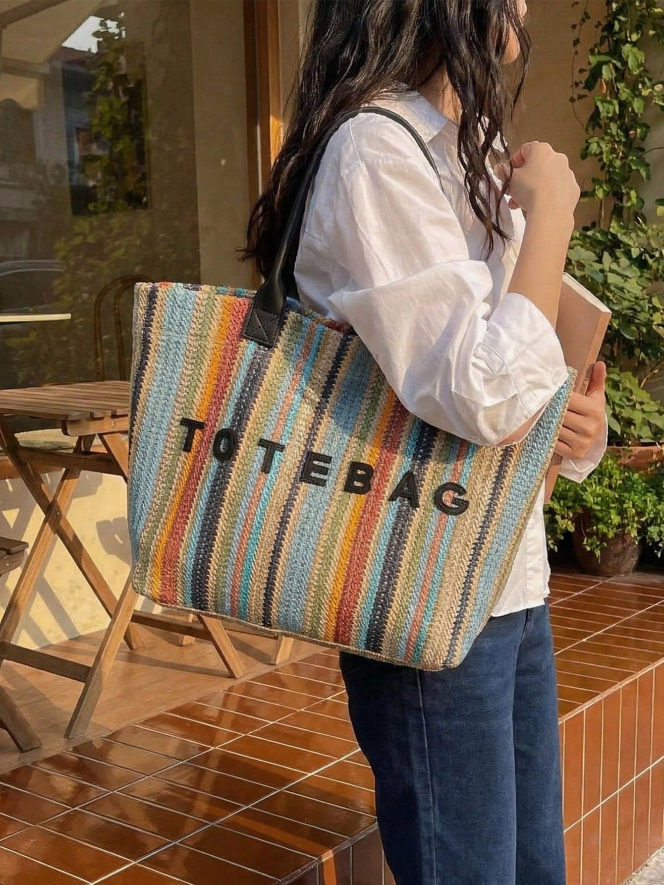 New Large Capacity Letter Decor Woven Straw Tote Bag, Multi-Functional Commute Casual Vacation Woven Straw Handbag Suitable For Commuting, Shopping, Beach Vacation, Office, Holidays