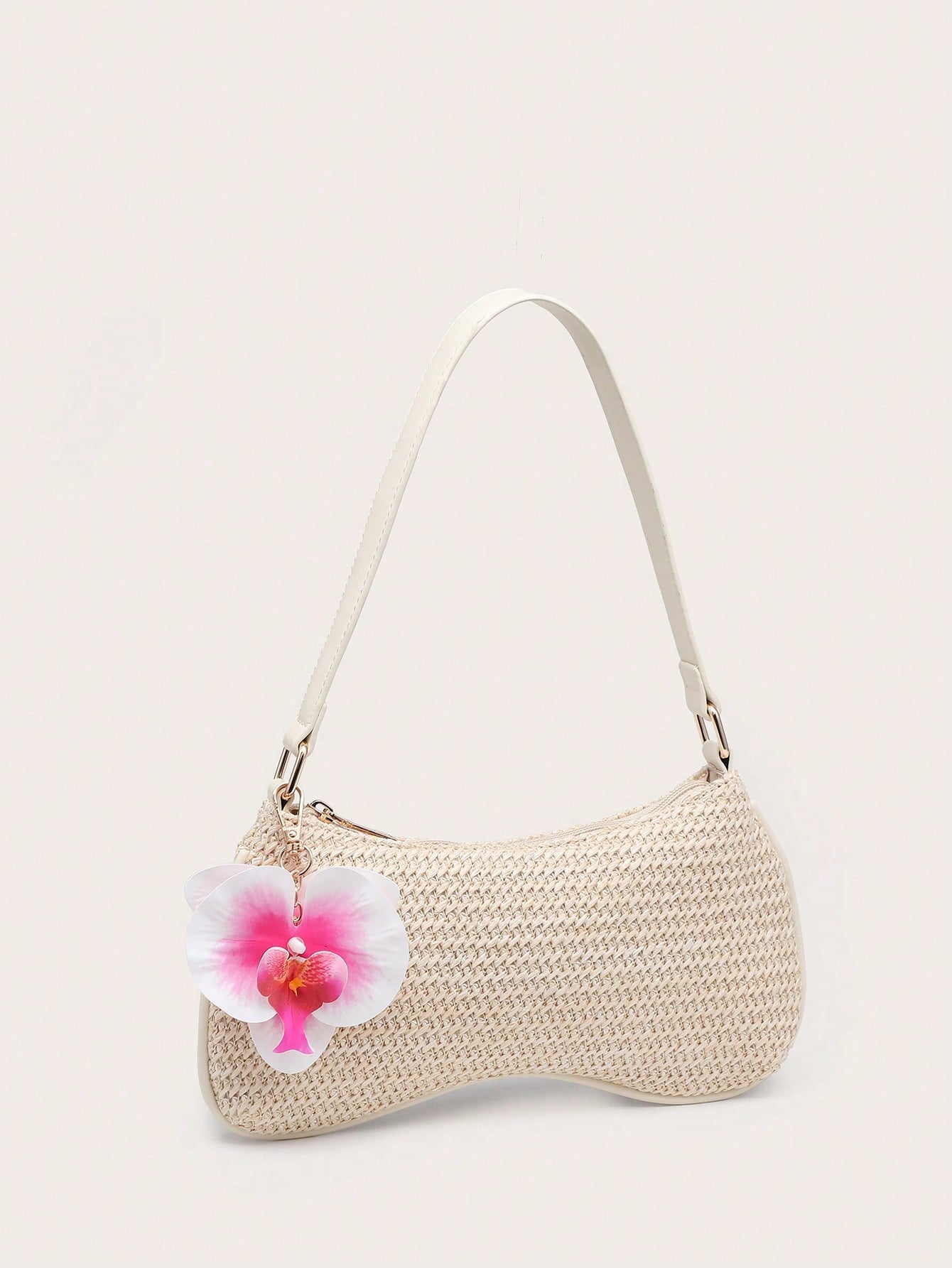 Women's Underarm Shoulder Bag, Square Bag, PU Rope Flower Pendant, Large Capacity, Lightweight, Casual Fashionable Beach Vacation Style, Suitable For Shopping And Vacation , Beach Bag, Holiday, Straw Bag