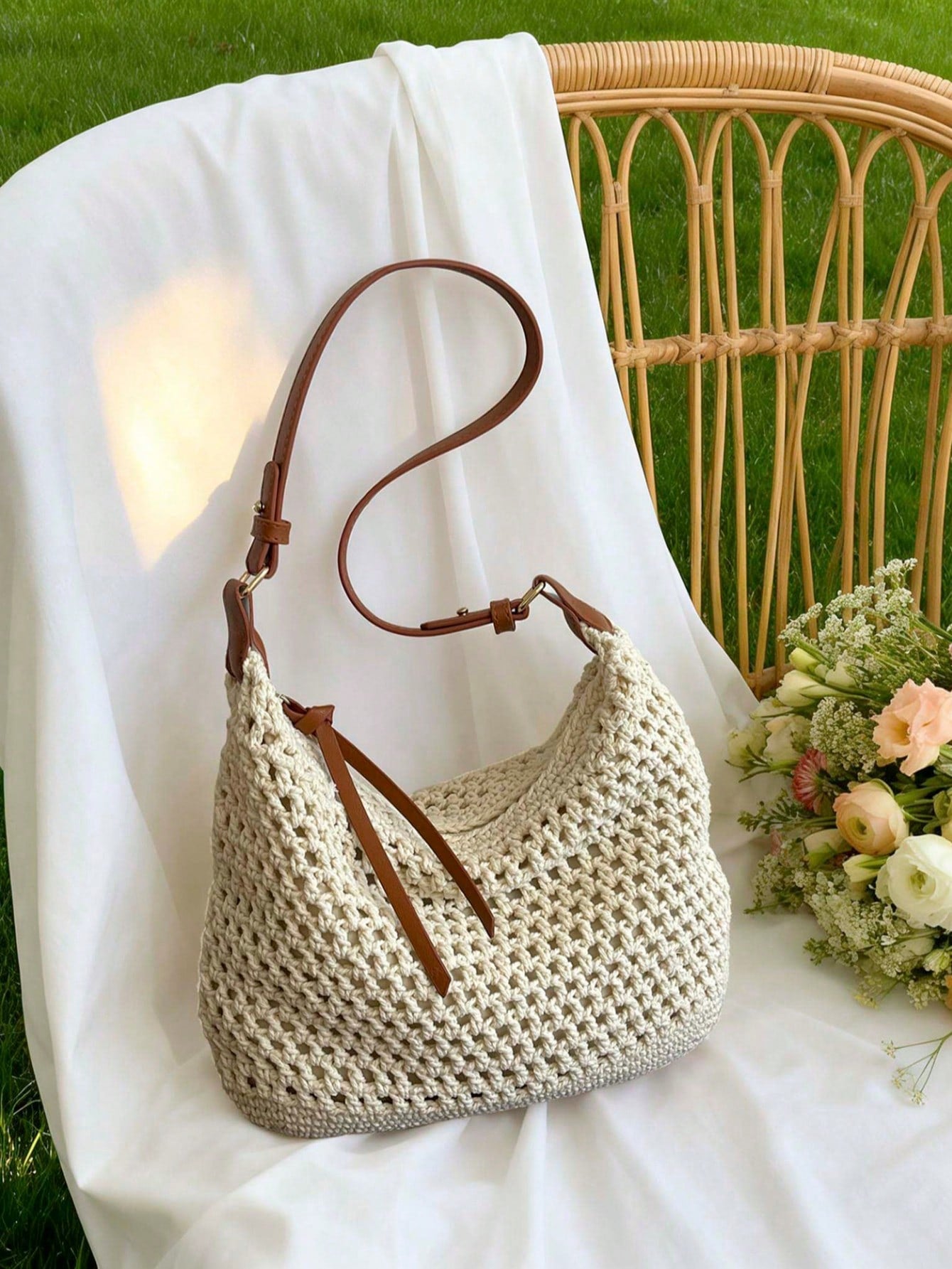 Dedoo Crochet Shoulder Bag For Women Lightweight Woven Beach Tote Handbag For Summer Vacations