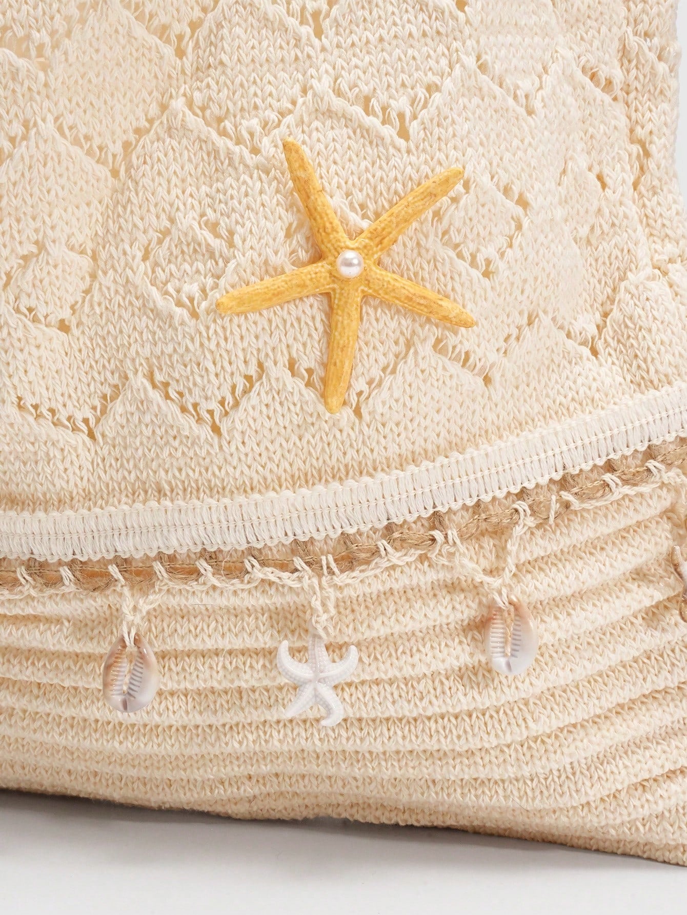 ROMWE Fairycore 1 Pc Tropical Ocean Beach Vacation Style Woven Hollow Beige Women's Shoulder Crossbody Handbag, Large Capacity Travel Vacation Bag
