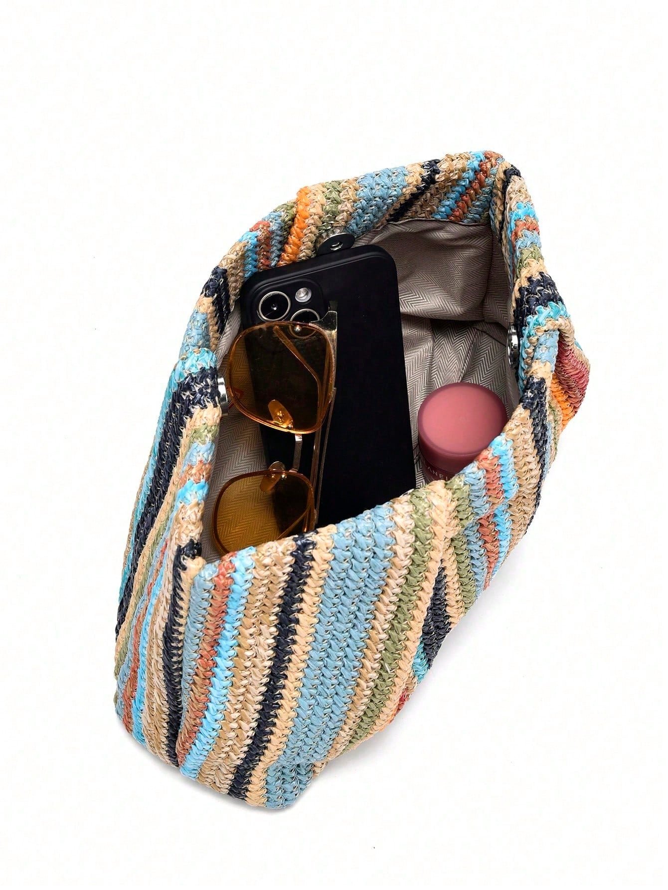 1pc Rainbow Color Woven Clutch Bag, Minimalist & Fashionable, Suitable For Casual/Daily Use, Woven Bag