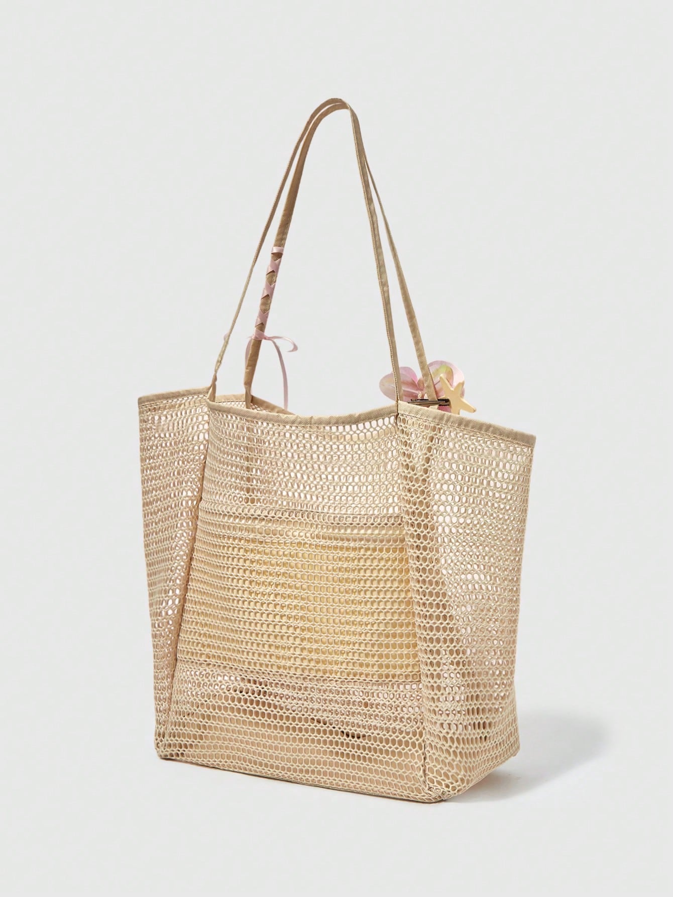 OMWE Fairycore 1pc Handmade Woven Tote Bag With Artificial Orchid, Lily Decor,