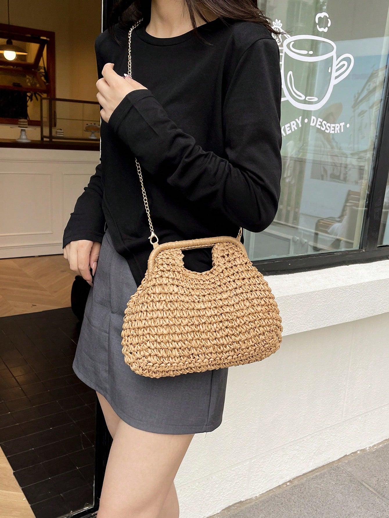 1 Pc Fashionable Handheld Woven Bag Spring/Summer New Style Simple Vacation Travel Beach Paper Woven Crossbody Popular Shoulder Bag For Vacation Travel&Fashionable Clothing Matching&Going Shopping With Friends