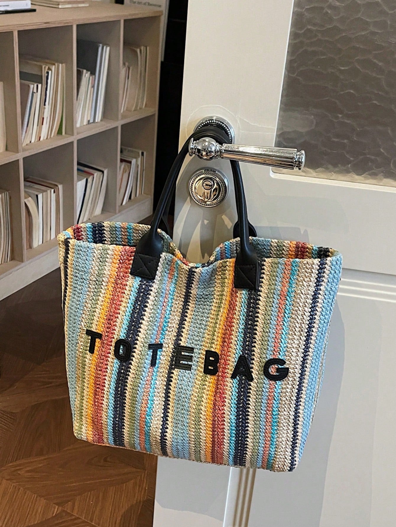 New Large Capacity Letter Decor Woven Straw Tote Bag, Multi-Functional Commute Casual Vacation Woven Straw Handbag Suitable For Commuting, Shopping, Beach Vacation, Office, Holidays