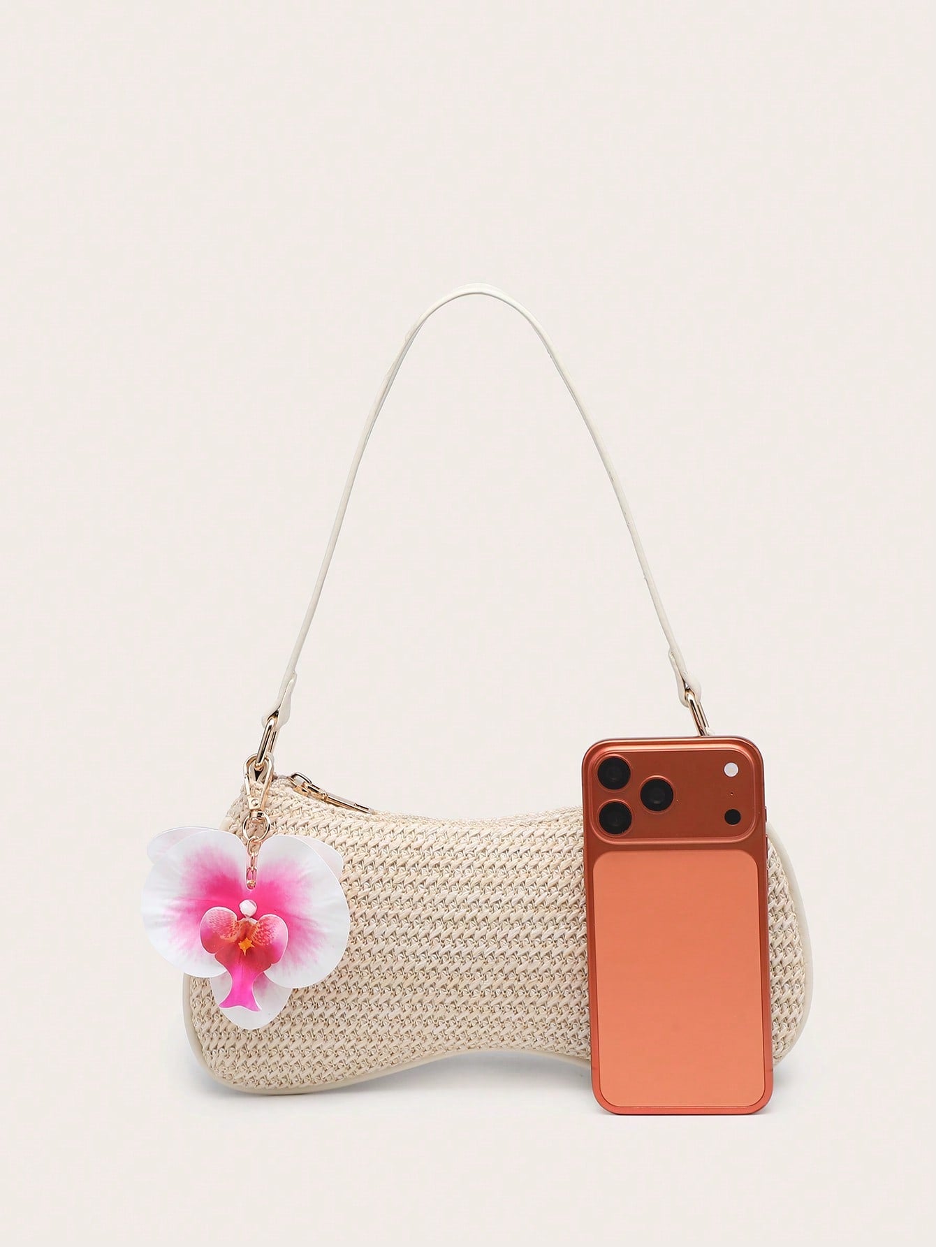 Women's Underarm Shoulder Bag, Square Bag, PU Rope Flower Pendant, Large Capacity, Lightweight, Casual Fashionable Beach Vacation Style, Suitable For Shopping And Vacation , Beach Bag, Holiday, Straw Bag