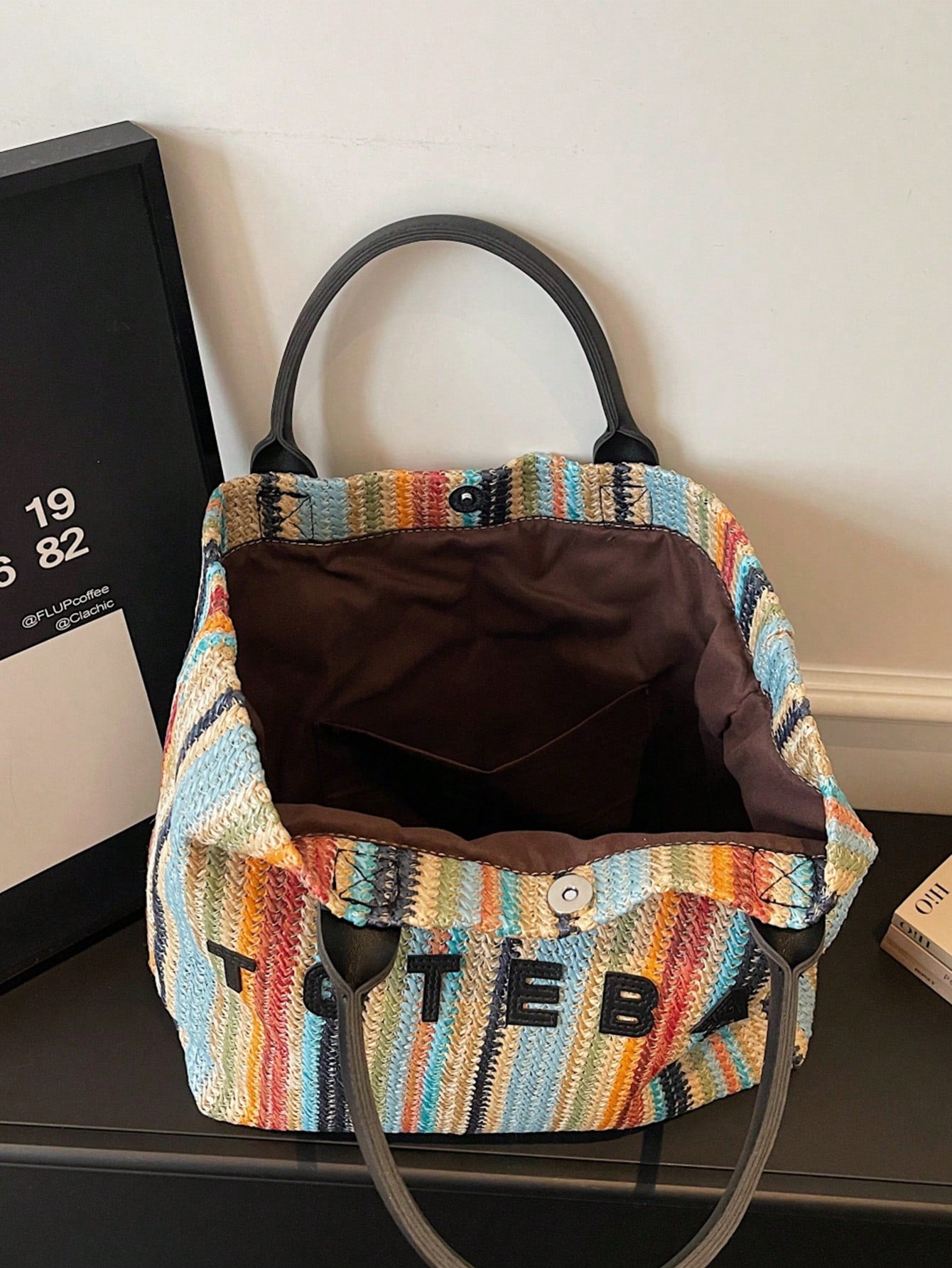 New Large Capacity Letter Decor Woven Straw Tote Bag, Multi-Functional Commute Casual Vacation Woven Straw Handbag Suitable For Commuting, Shopping, Beach Vacation, Office, Holidays