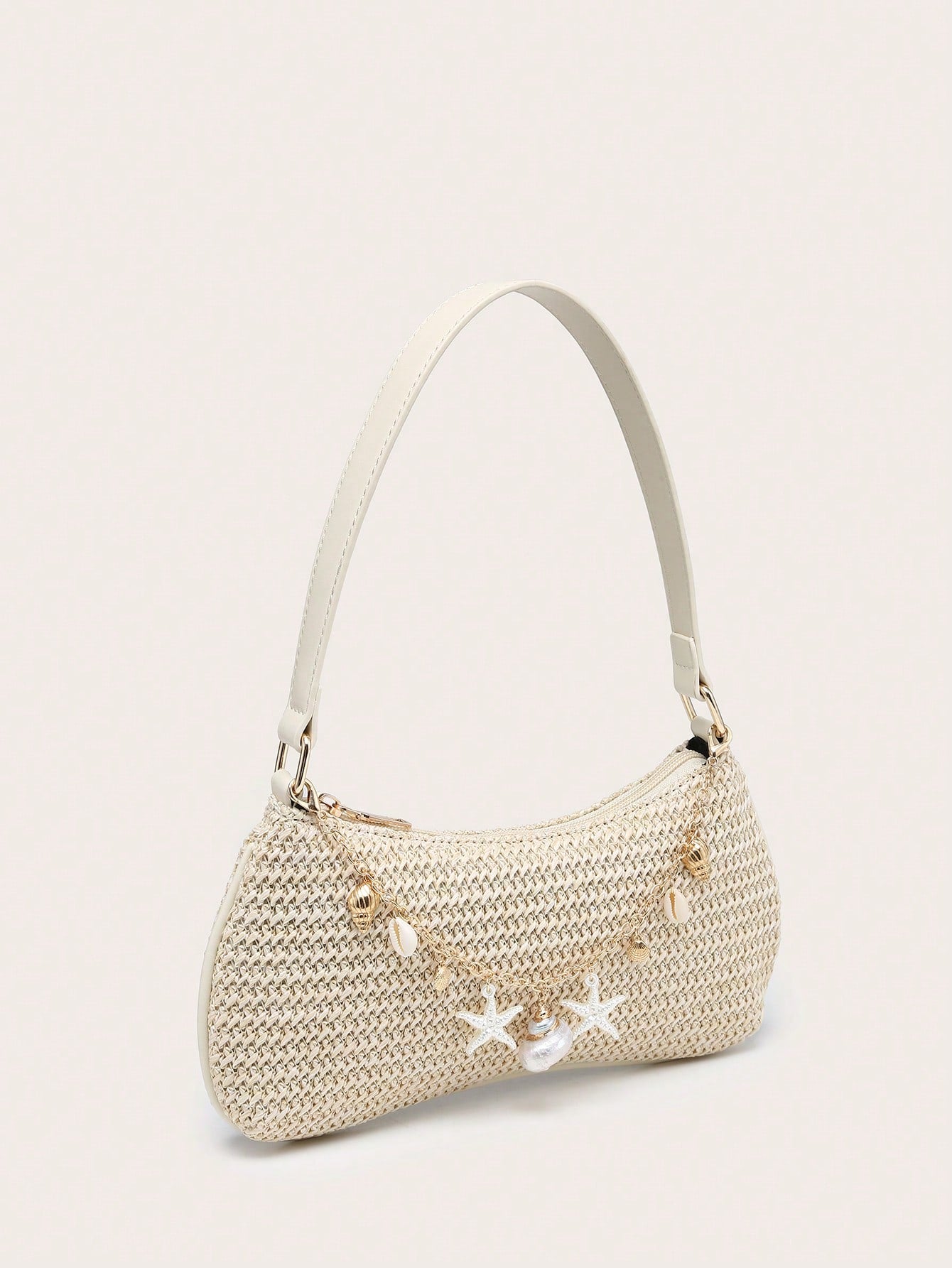 Women's Underarm Shoulder Bag, Square Bag, PU Rope Flower Pendant, Large Capacity, Lightweight, Casual Fashionable Beach Vacation Style, Suitable For Shopping And Vacation , Beach Bag, Holiday, Straw Bag