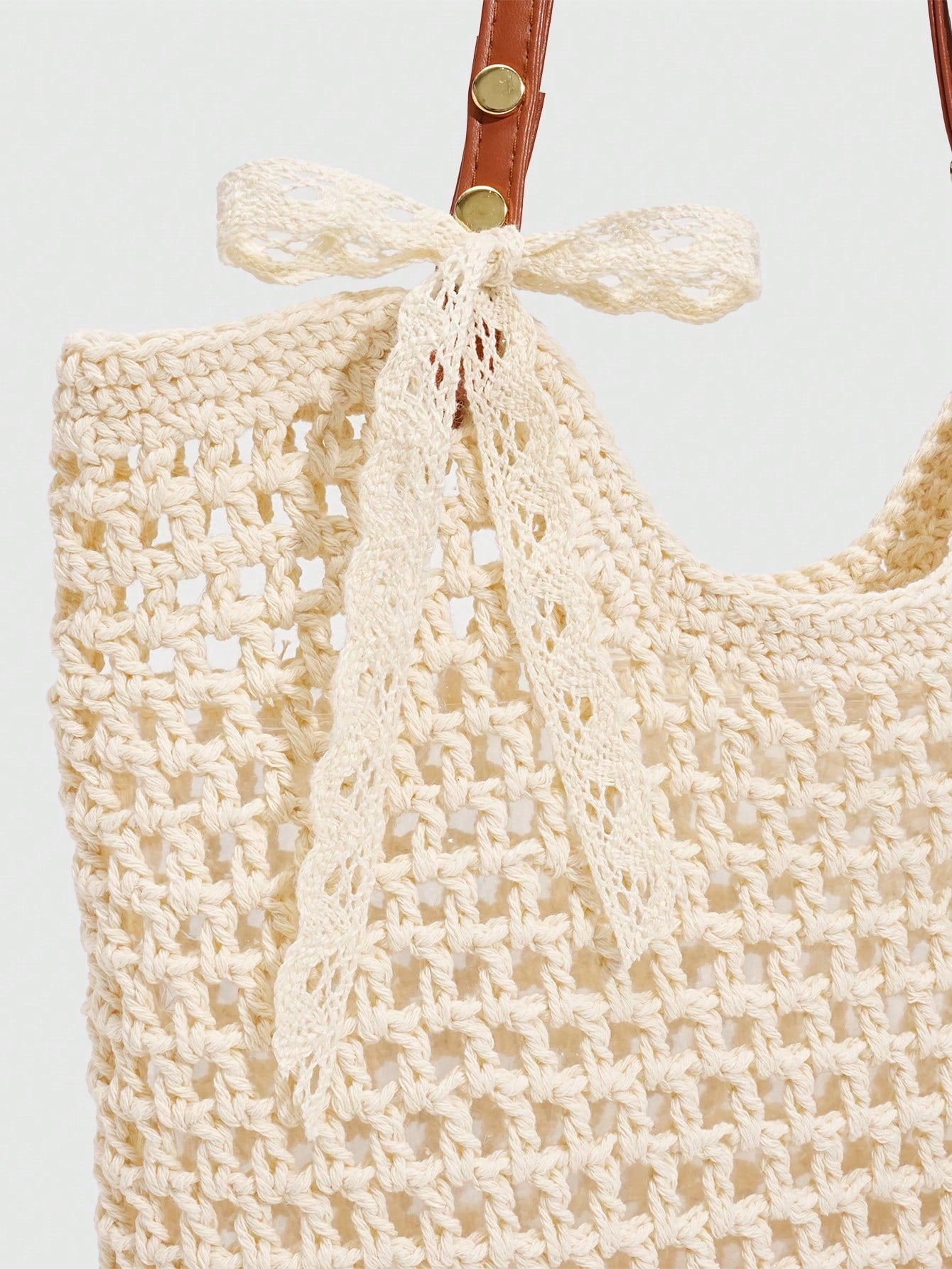 ROMWE Fairycore 1 Pc Tropical Ocean Beach Vacation Style Woven Hollow Beige Women's Shoulder Crossbody Handbag, Large Capacity Travel Vacation Bag