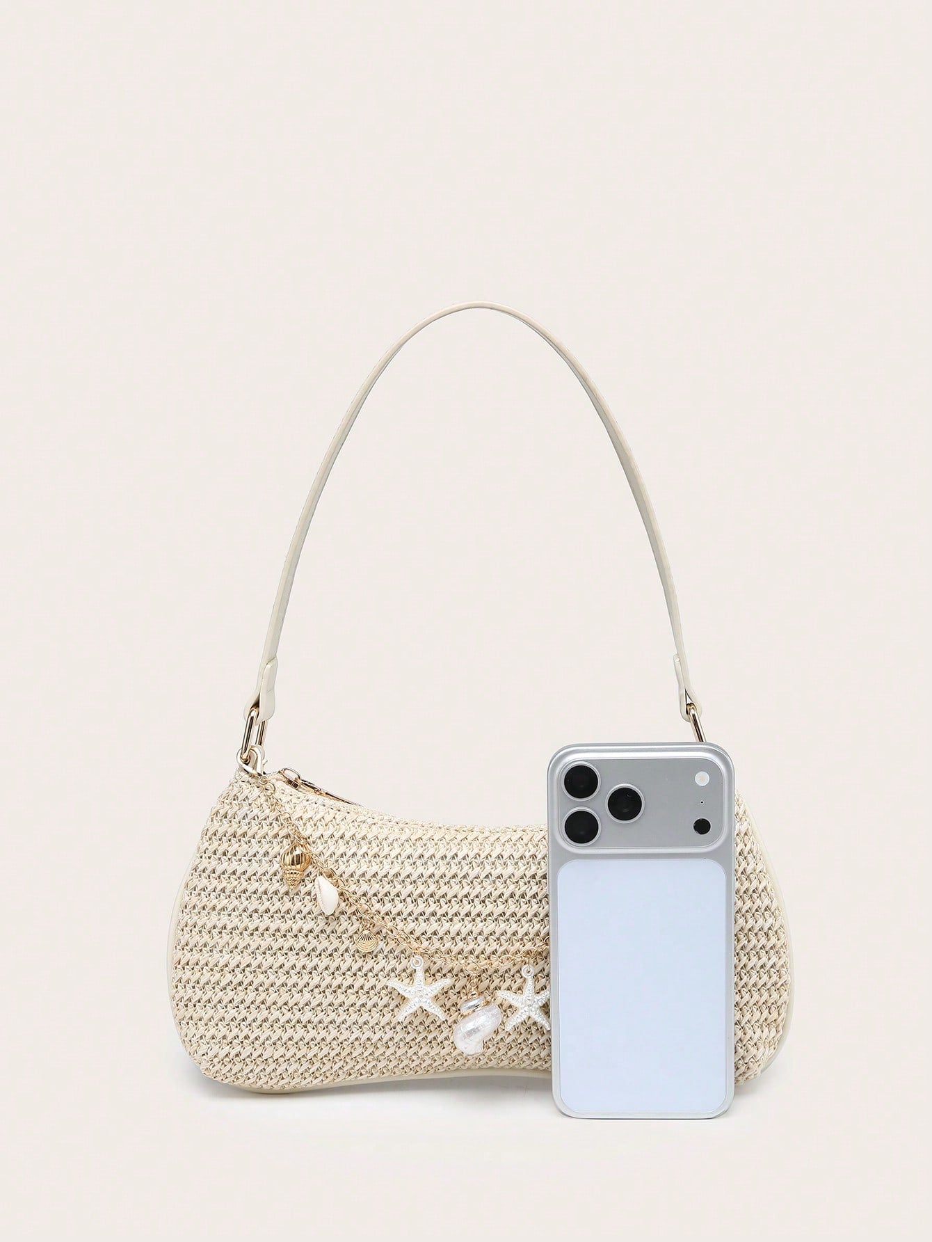 Women's Underarm Shoulder Bag, Square Bag, PU Rope Flower Pendant, Large Capacity, Lightweight, Casual Fashionable Beach Vacation Style, Suitable For Shopping And Vacation , Beach Bag, Holiday, Straw Bag