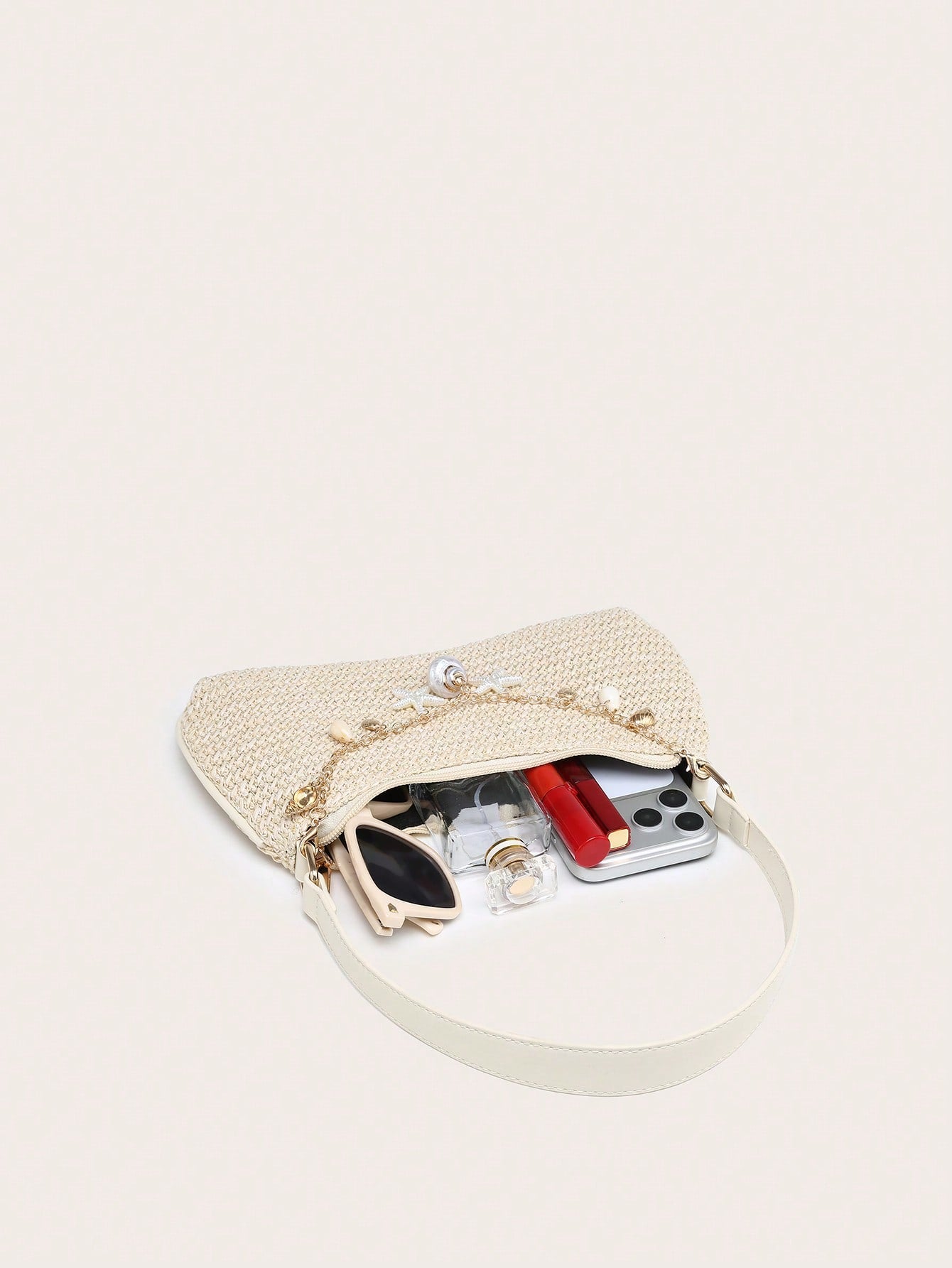Women's Underarm Shoulder Bag, Square Bag, PU Rope Flower Pendant, Large Capacity, Lightweight, Casual Fashionable Beach Vacation Style, Suitable For Shopping And Vacation , Beach Bag, Holiday, Straw Bag