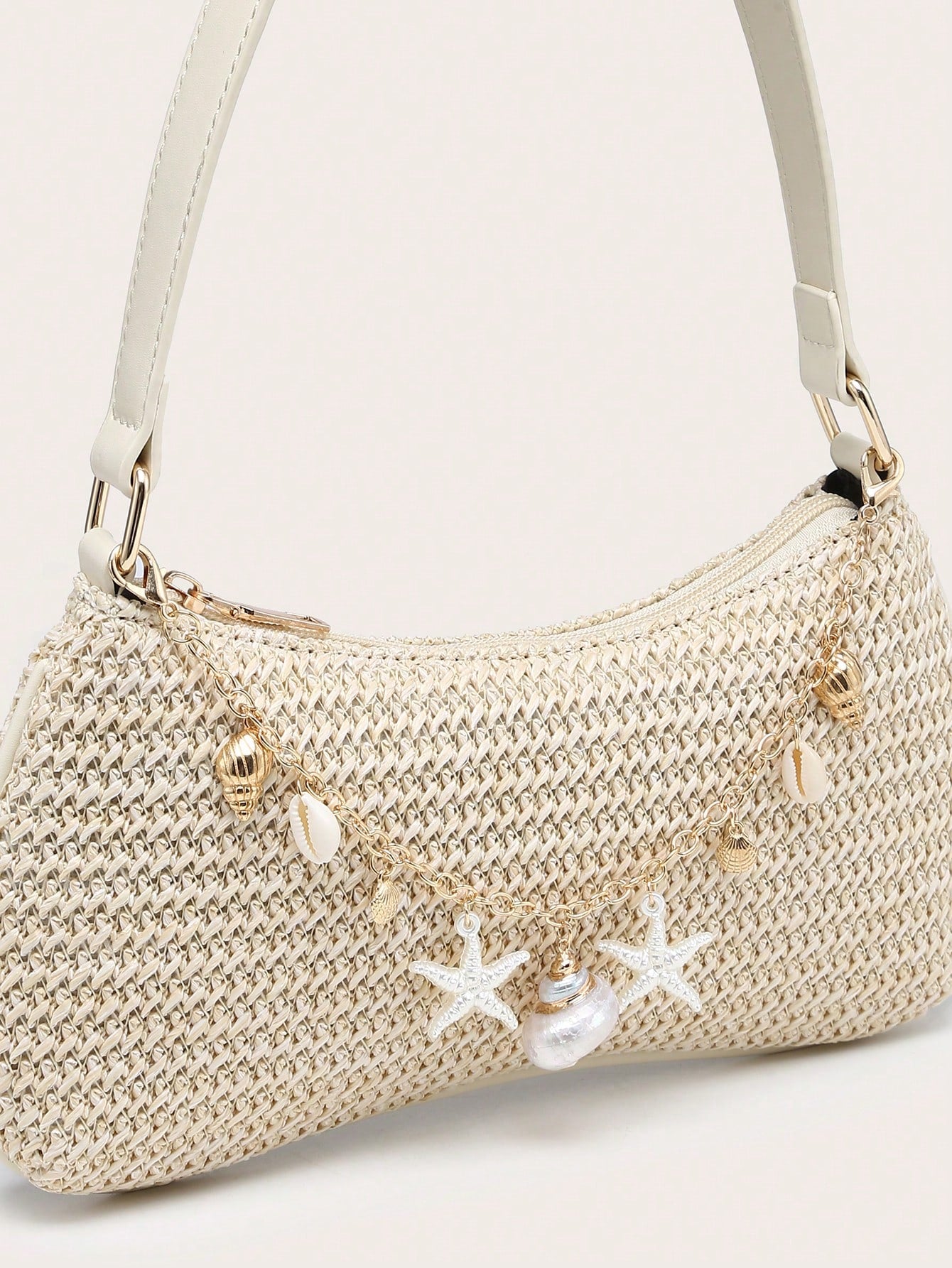 Women's Underarm Shoulder Bag, Square Bag, PU Rope Flower Pendant, Large Capacity, Lightweight, Casual Fashionable Beach Vacation Style, Suitable For Shopping And Vacation , Beach Bag, Holiday, Straw Bag