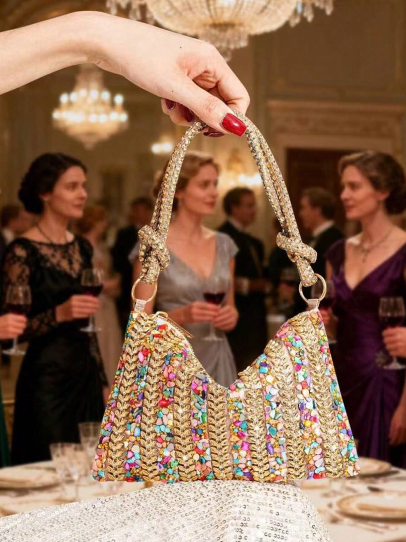 2026 New Rhinestone Decorated Evening Bag, Colorful Banquet Bag, Elegant Party Event Handbag,