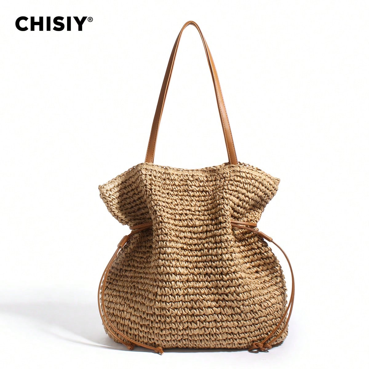 New Drawstring Crochet Bag, Single Shoulder Crossbody Woven Women's Bag, Large Capacity Grass Woven Bag, Vacation Travel Shopping, Daily Party Activities, Music Festival