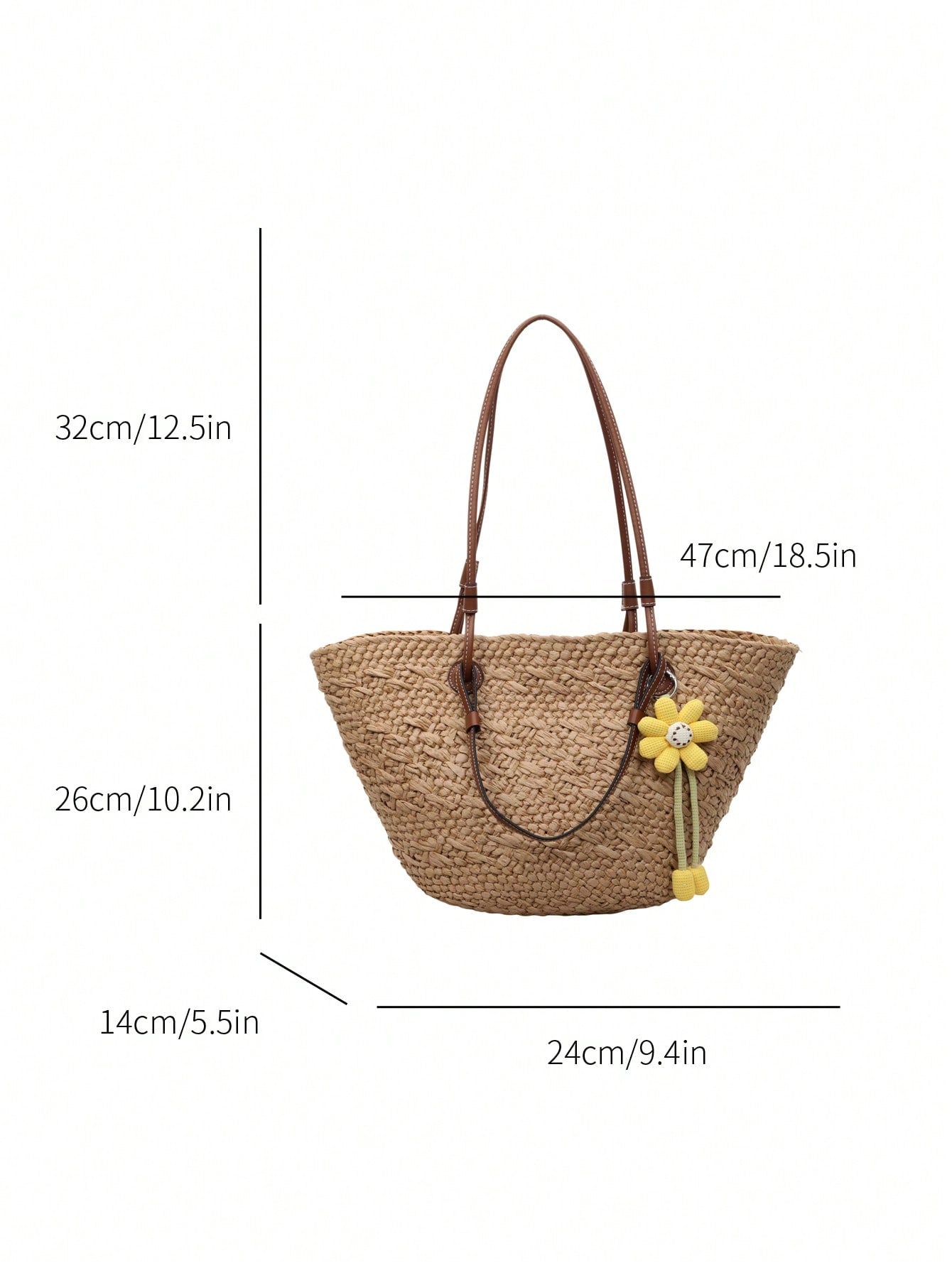 1pc Large Capacity Beach Vacation Tote Bag With Pendant, Casual Holiday Style Shoulder Bag