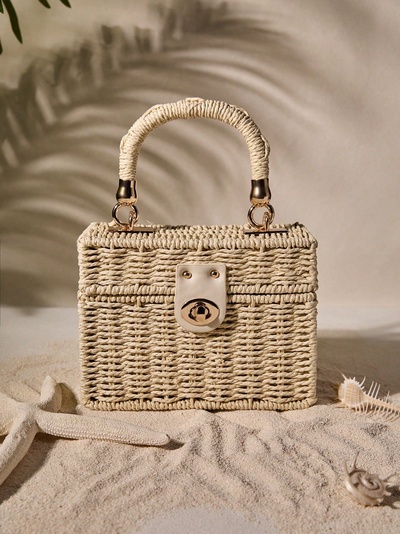 Tropiscape Small Square Box Woven Metal Chain Bag, Holiday Essentials, Perfect For Travel,