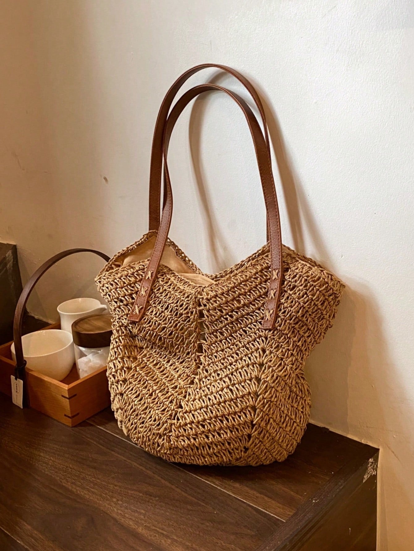 New Large Capacity Tote Bag, Woven Straw Dual Handle Design Women's Bag, Beach Bag For Commuting