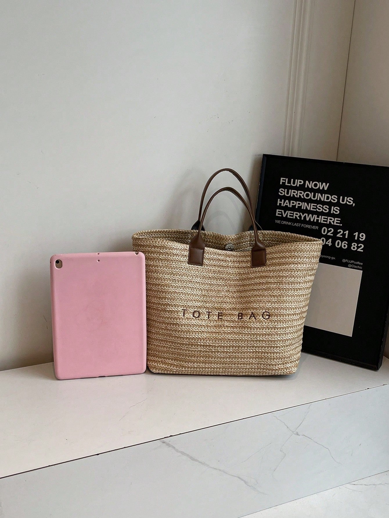 New Large Capacity Letter Decor Woven Straw Tote Bag, Multi-Functional Commute Casual Vacation Woven Straw Handbag Suitable For Commuting, Shopping, Beach Vacation, Office, Holidays