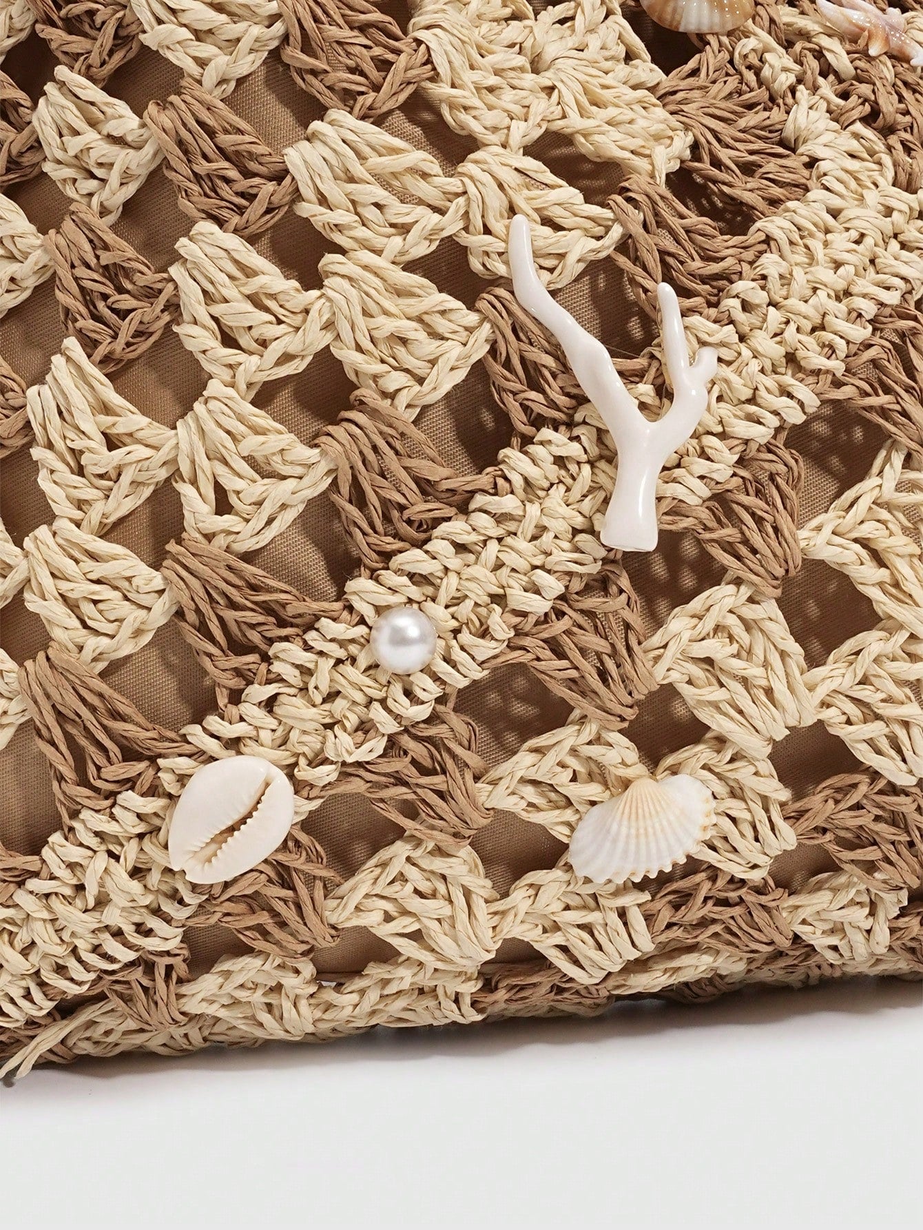 ROMWE Fairycore 1 Pc Tropical Ocean Beach Vacation Style Woven Hollow Beige Women's Shoulder Crossbody Handbag, Large Capacity Travel Vacation Bag