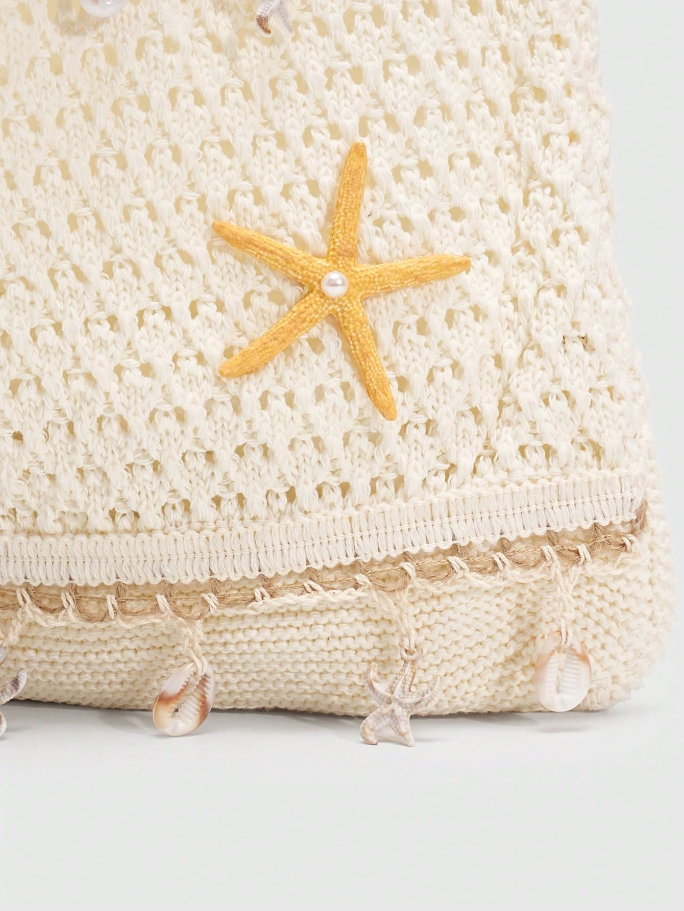 ROMWE Fairycore 1 Pc Tropical Ocean Beach Vacation Style Woven Hollow Beige Women's Shoulder Crossbody Handbag, Large Capacity Travel Vacation Bag