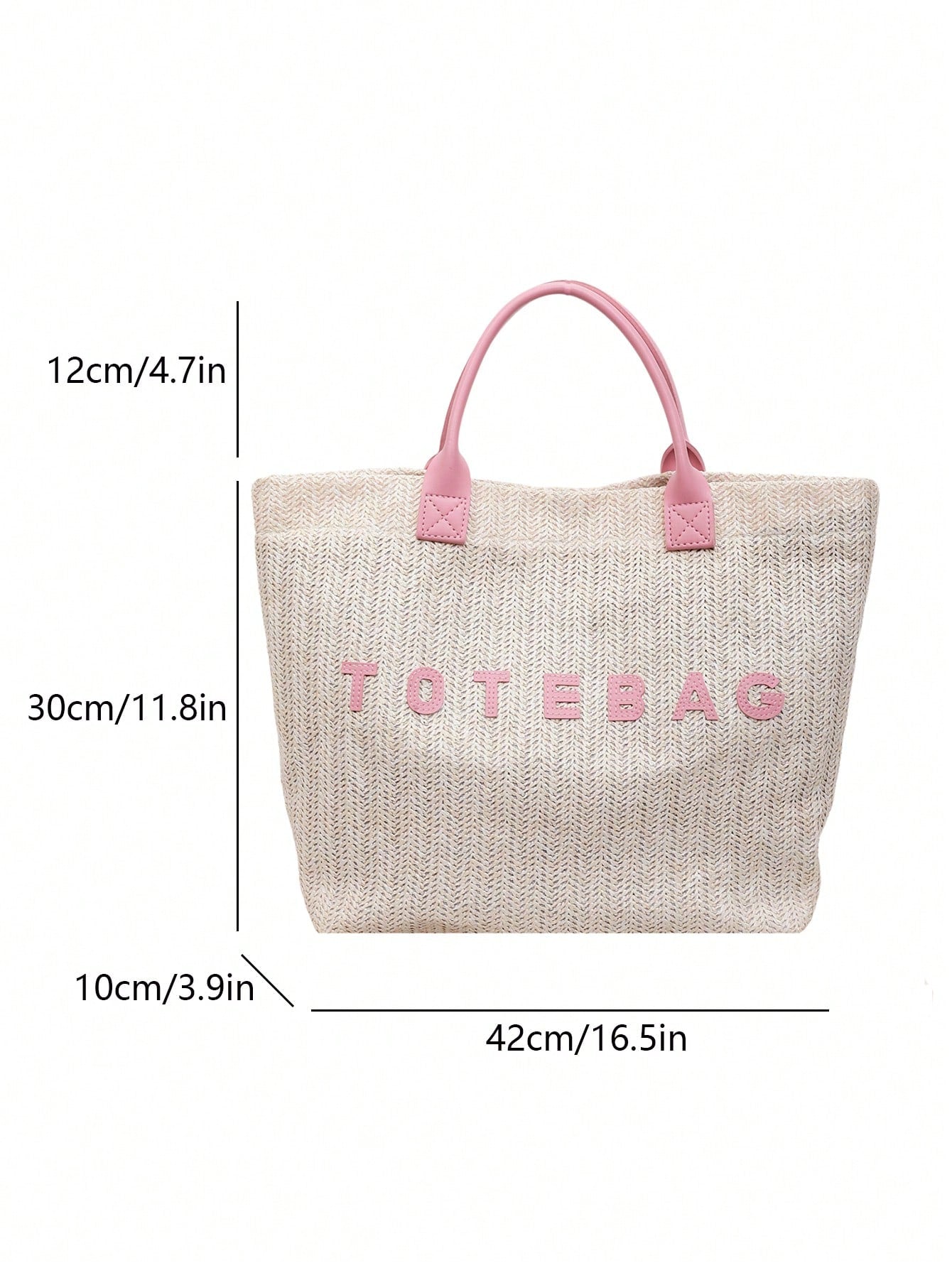 New Large Capacity Letter Decor Woven Straw Tote Bag, Multi-Functional Commute Casual Vacation Woven Straw Handbag Suitable For Commuting, Shopping, Beach Vacation, Office, Holidays