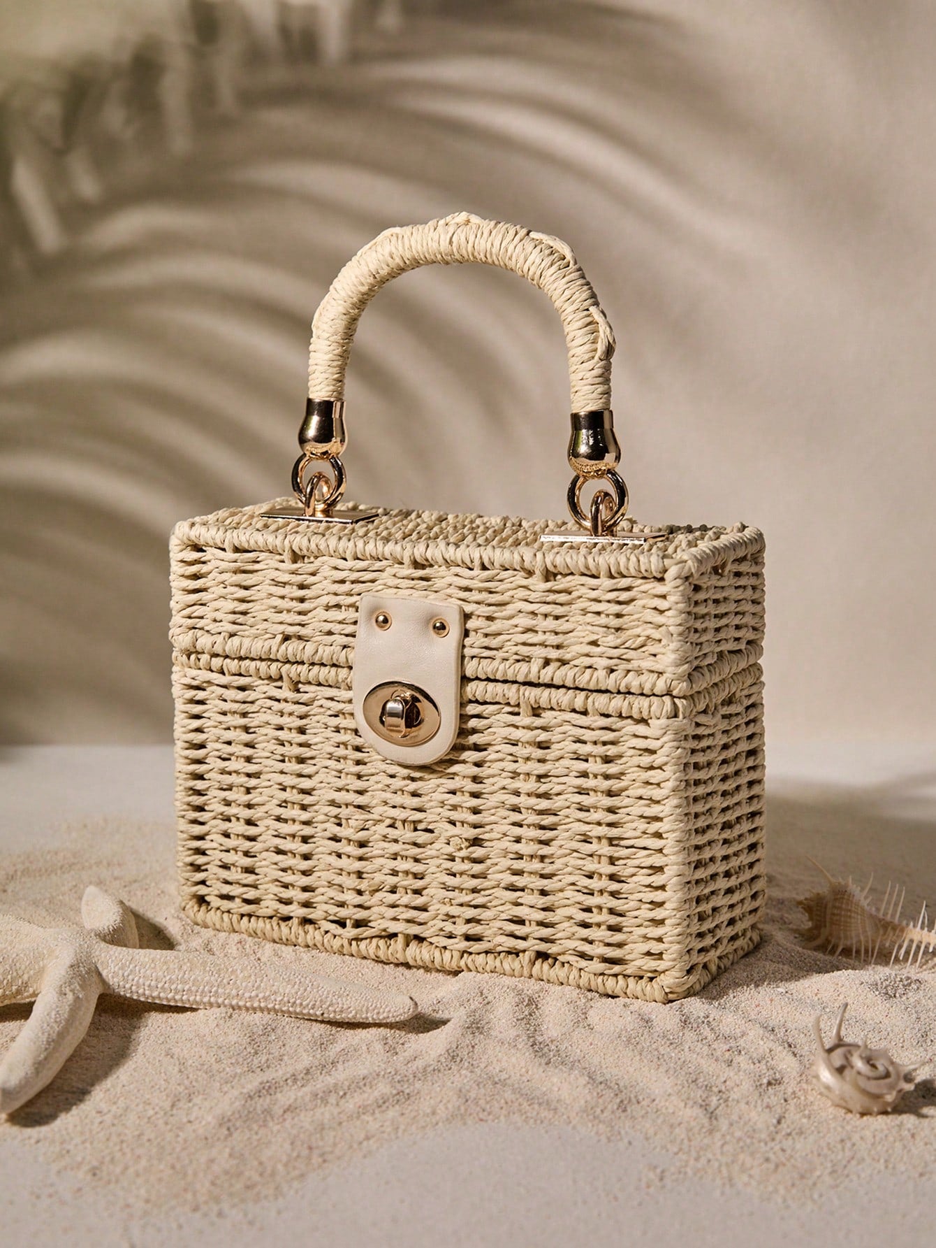 Tropiscape Small Square Box Woven Metal Chain Bag, Holiday Essentials, Perfect For Travel,