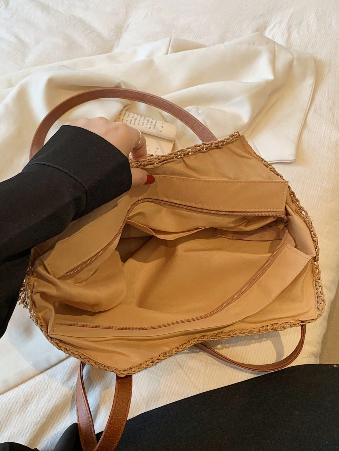 New Large Capacity Tote Bag, Woven Straw Dual Handle Design Women's Bag, Beach Bag For Commuting