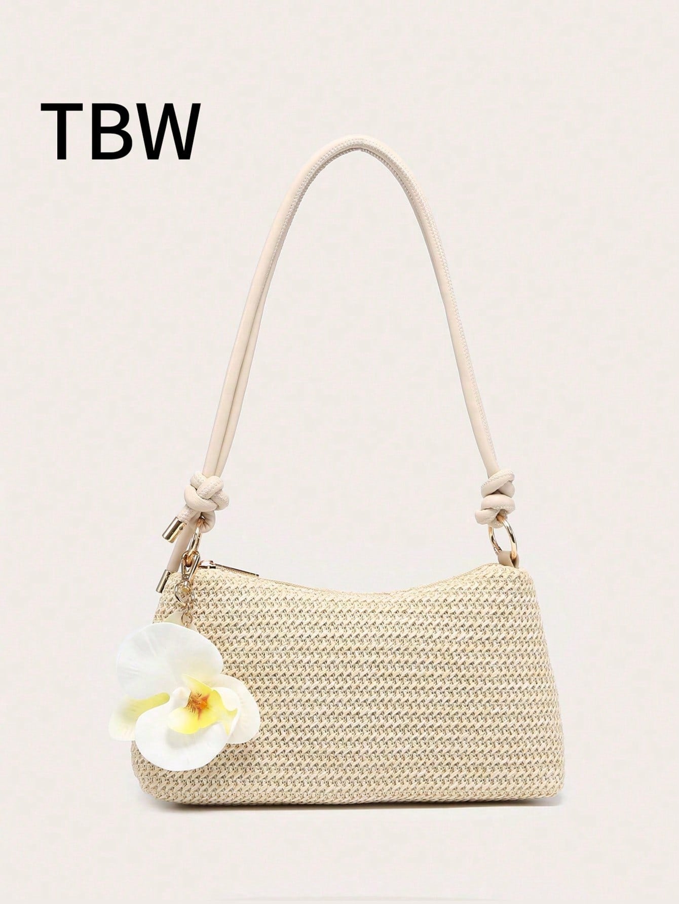 Women's Underarm Shoulder Bag, Square Bag, PU Rope Flower Pendant, Large Capacity, Lightweight, Casual Fashionable Beach Vacation Style, Suitable For Shopping And Vacation , Beach Bag, Holiday, Straw Bag
