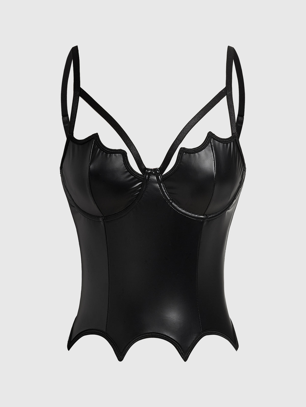 A women's black velvet crop camisole top featuring criss-cross shoulder straps, asymmetrical cut-out details, and a sleeveless vest neckline.