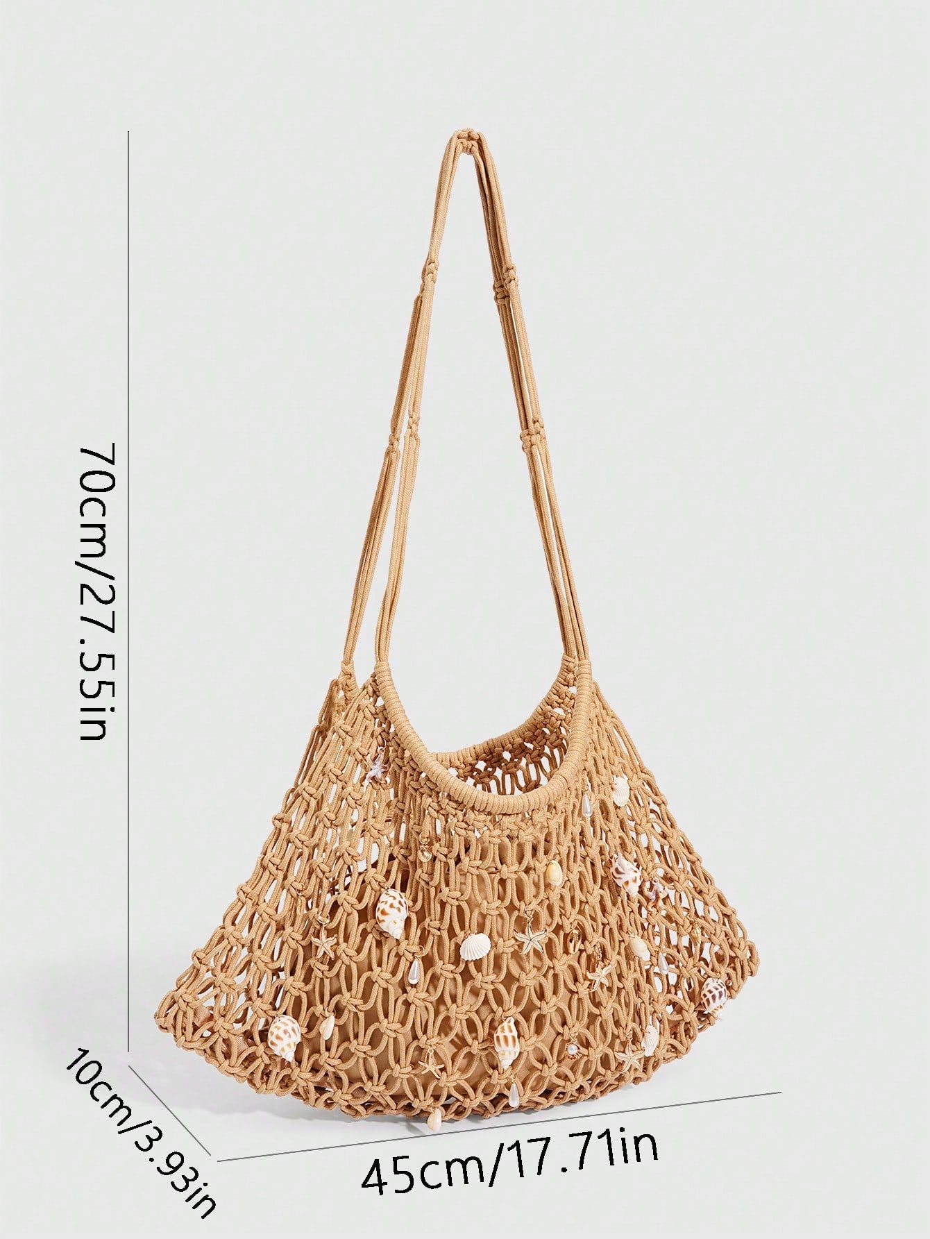 ROMWE Fairycore 1 Pc Tropical Ocean Beach Vacation Style Woven Hollow Beige Women's Shoulder Crossbody Handbag, Large Capacity Travel Vacation Bag