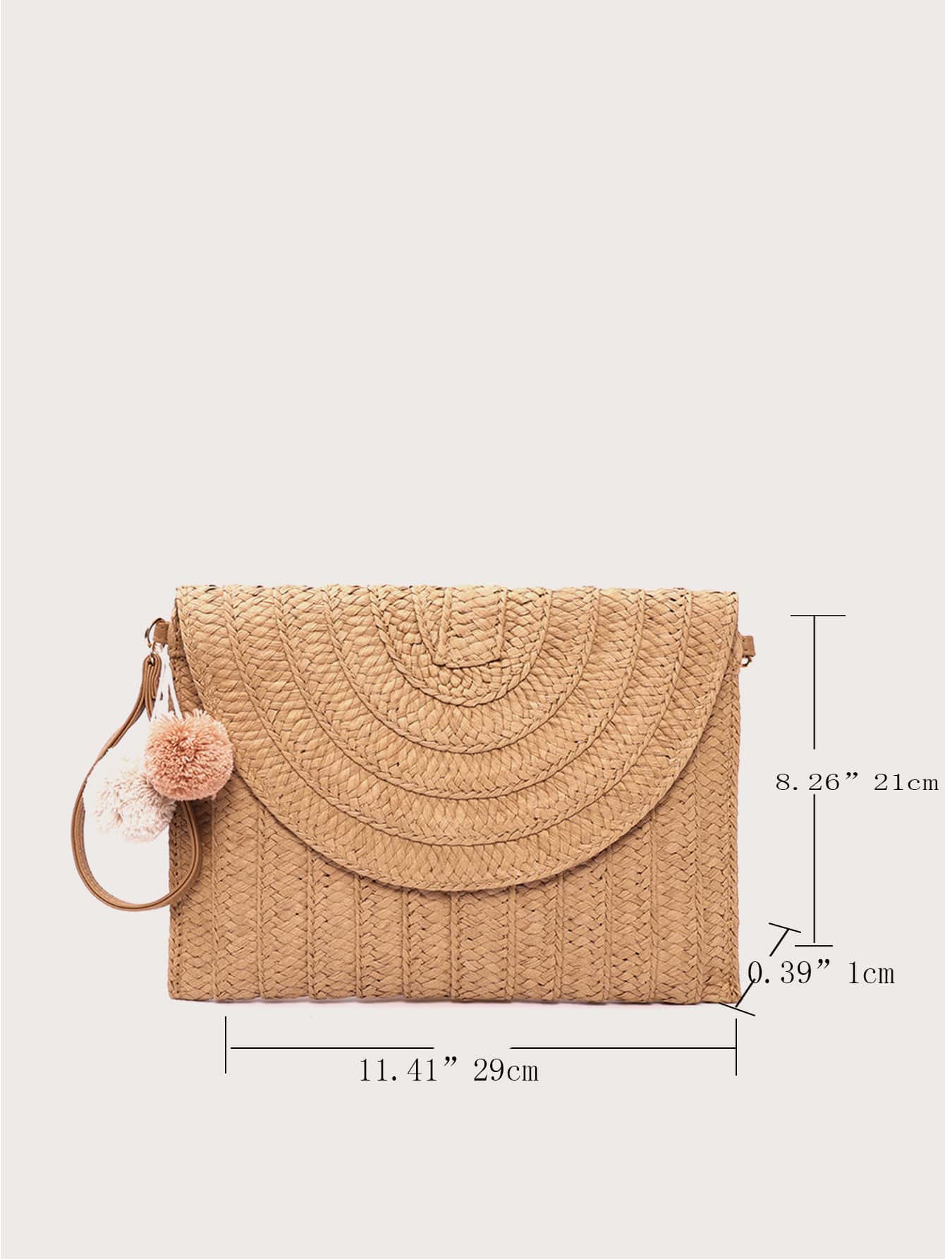 Summer Ladies Clutchbags Straw Woven Wallet Casual Portable Handmade Simple Elegant With Hairball Hanging